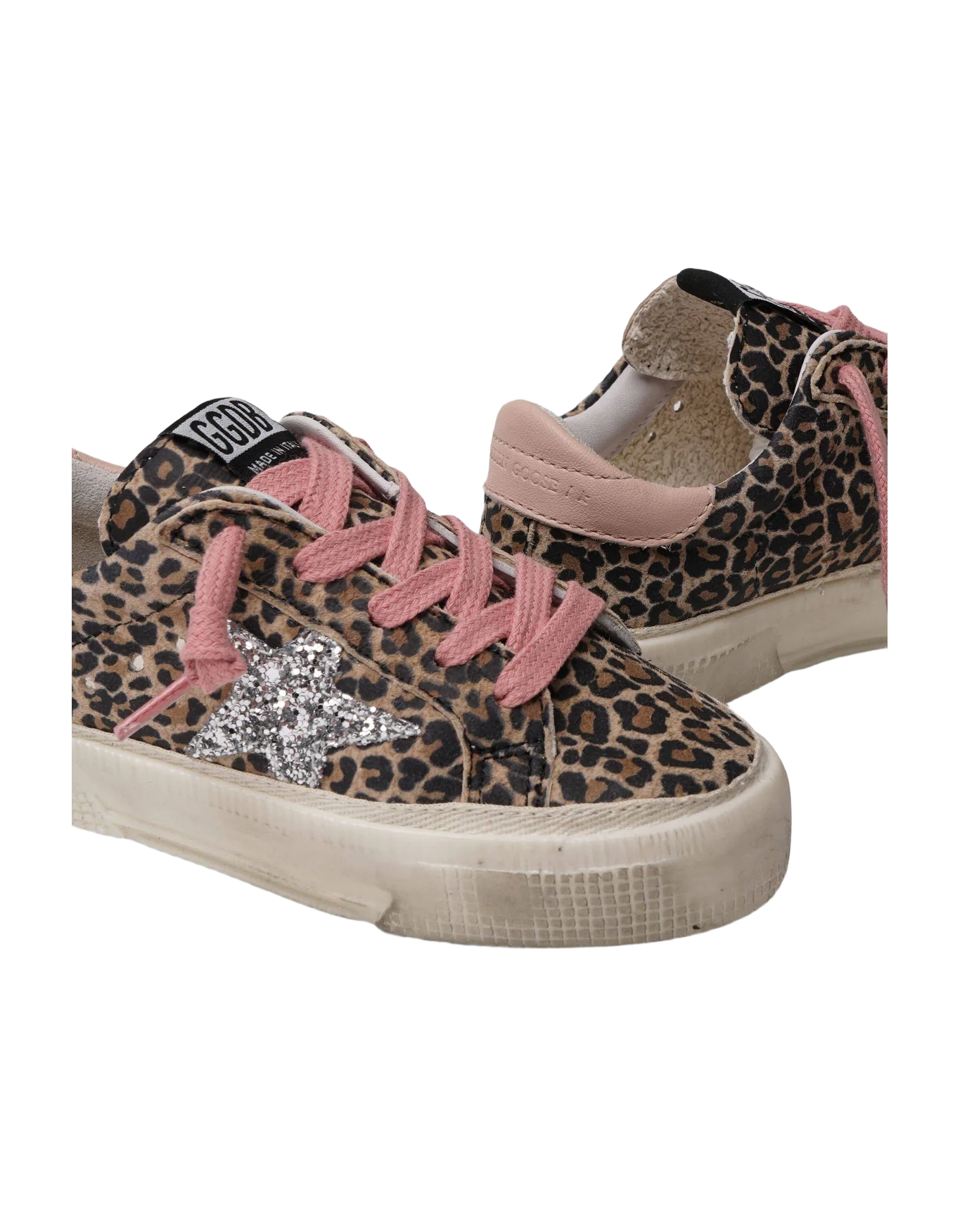 Kids | May Sneakers Leo Suede with Silver Glitter Star & Leather Heel Tab | Beige Brown Leo x Silver x Powder Pink - Image 2