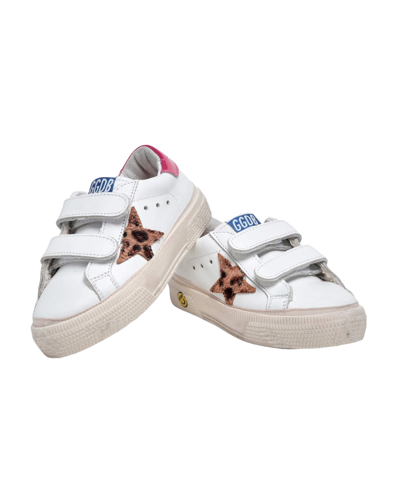 Kids | May Sneakers White Leather with Leo Pony Skin Star & Shiny Heel Tab | White x Beige Brown Leo x Fuxia - Image 8