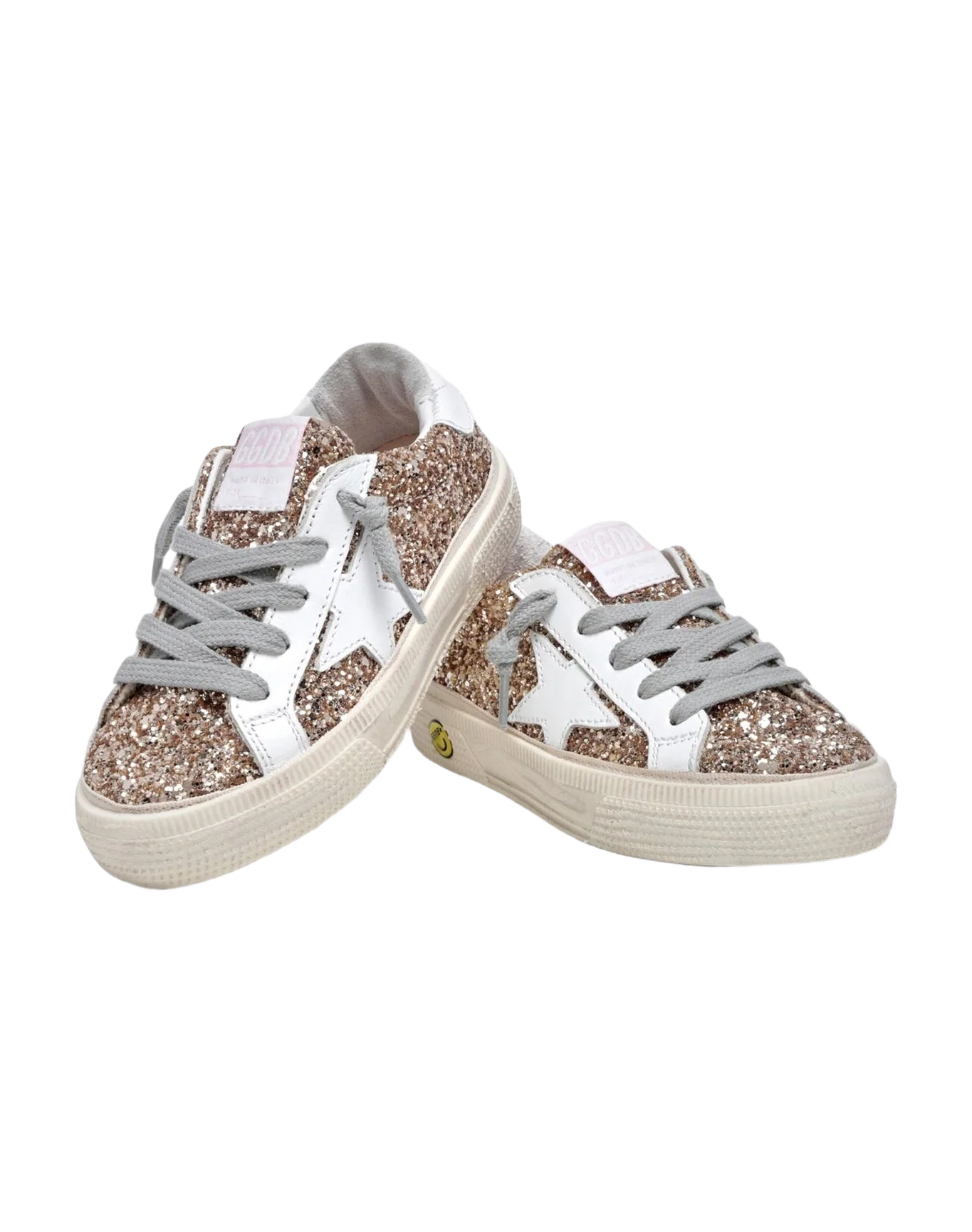 Kids | May Teen Sneakers Gold Glitter with White Leather Star & Heel Tab | Gold x White