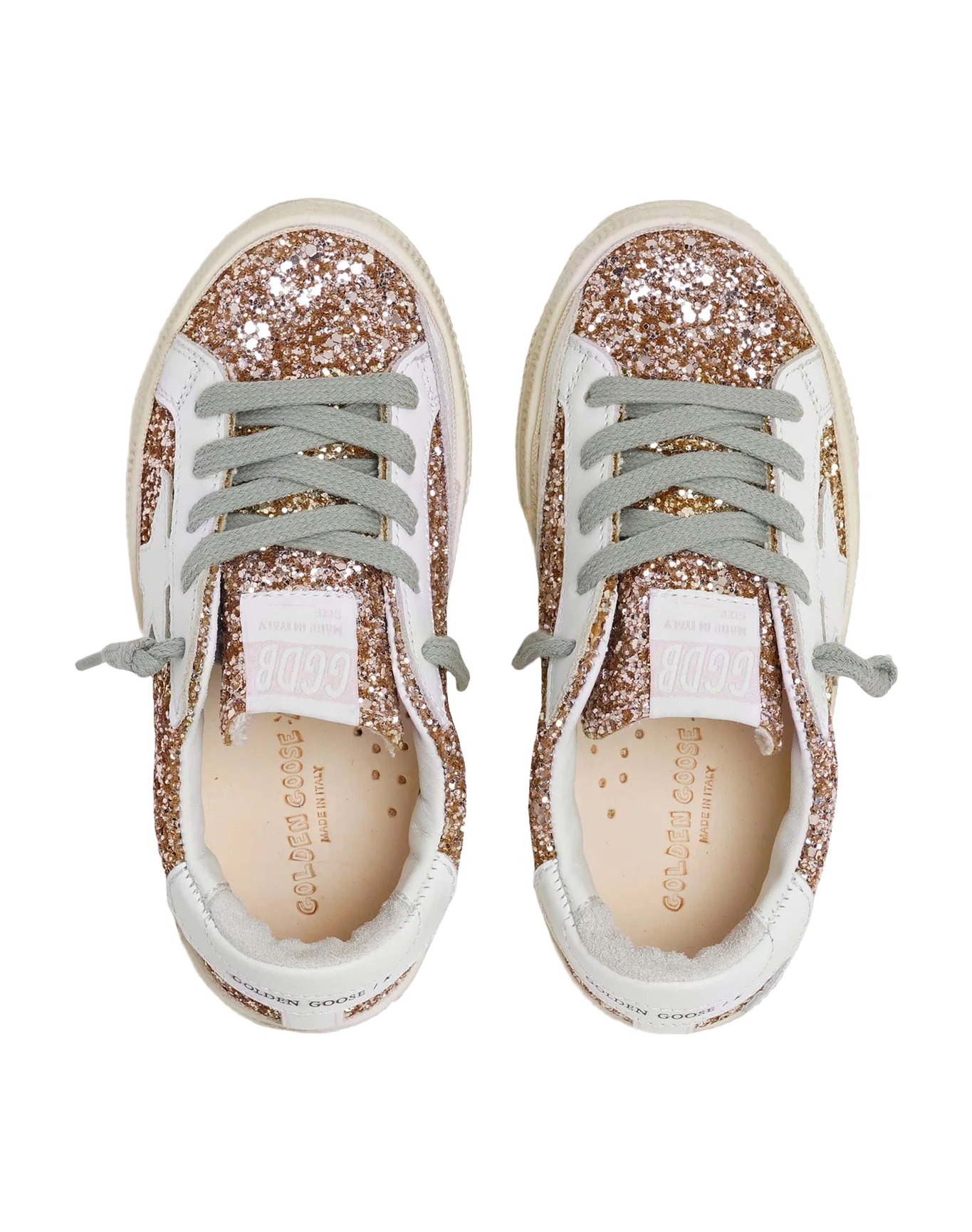 Kids | May Teen Sneakers Gold Glitter with White Leather Star & Heel Tab | Gold x White - Image 3