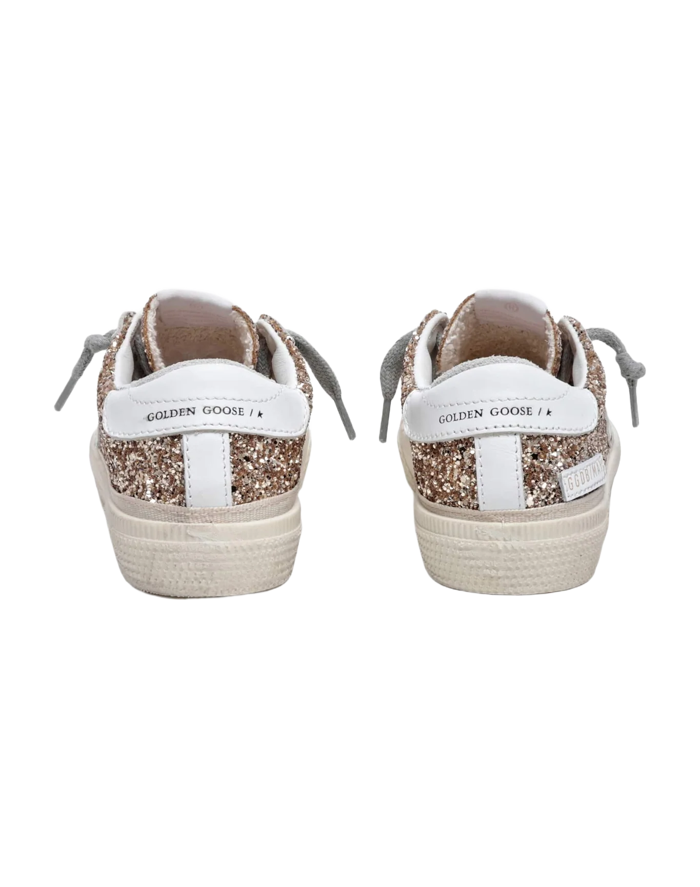 Kids | May Teen Sneakers Gold Glitter with White Leather Star & Heel Tab | Gold x White - Image 4