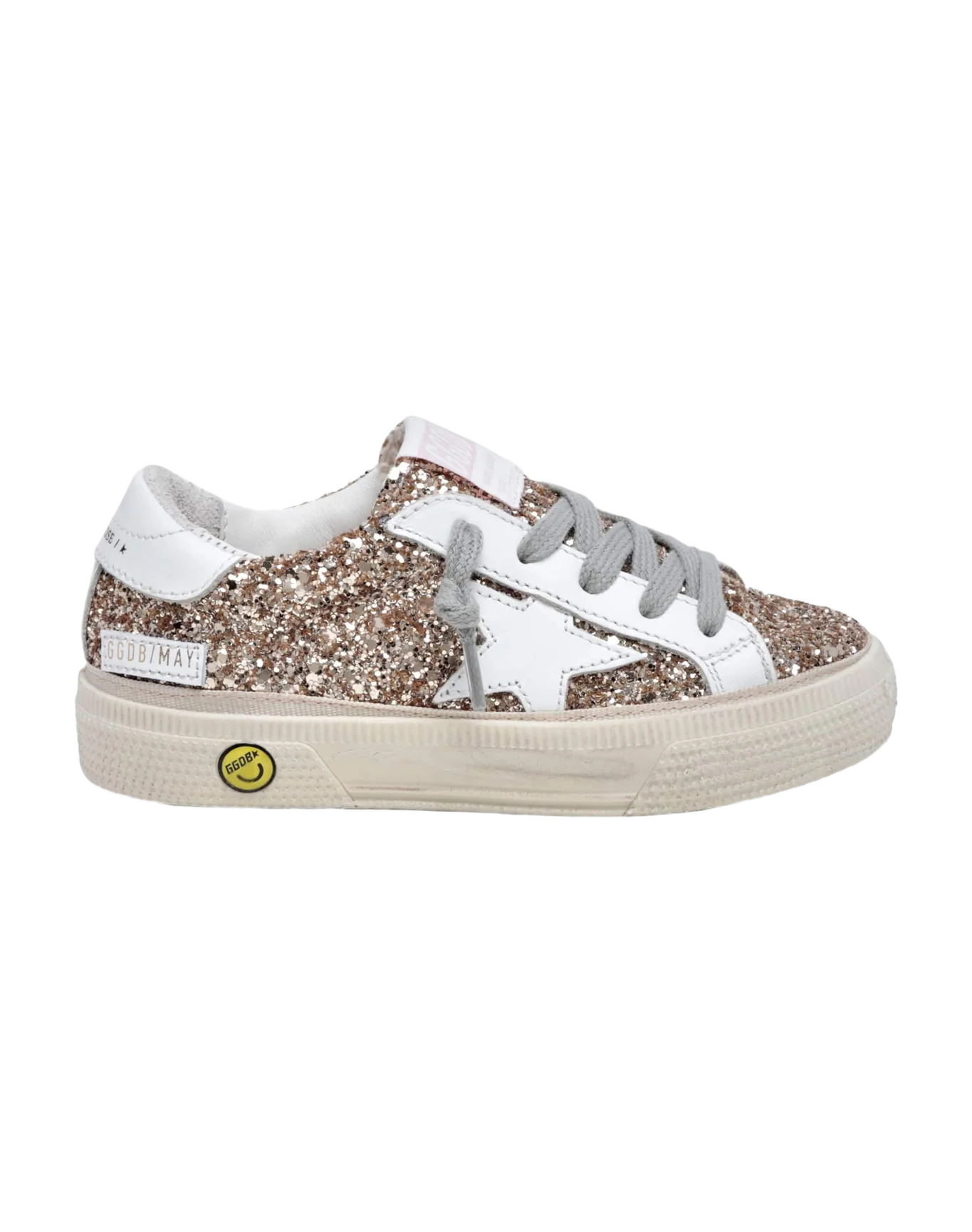 Kids | May Teen Sneakers Gold Glitter with White Leather Star & Heel Tab | Gold x White - Image 7