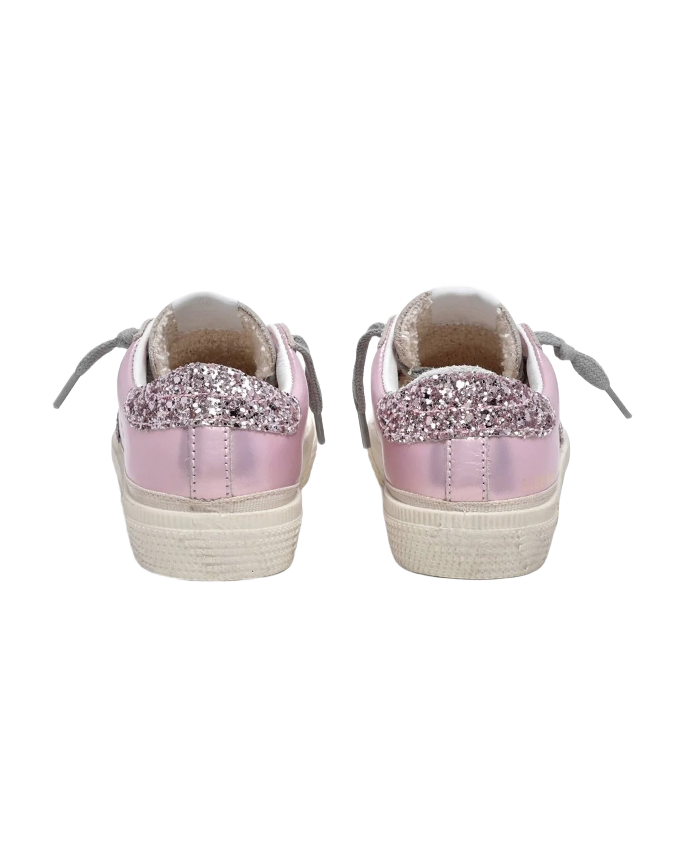 Kids | May Teen Sneakers Pink Leather with Pink Glitter Star & Heel Tab | Salmon Pink x Pink
