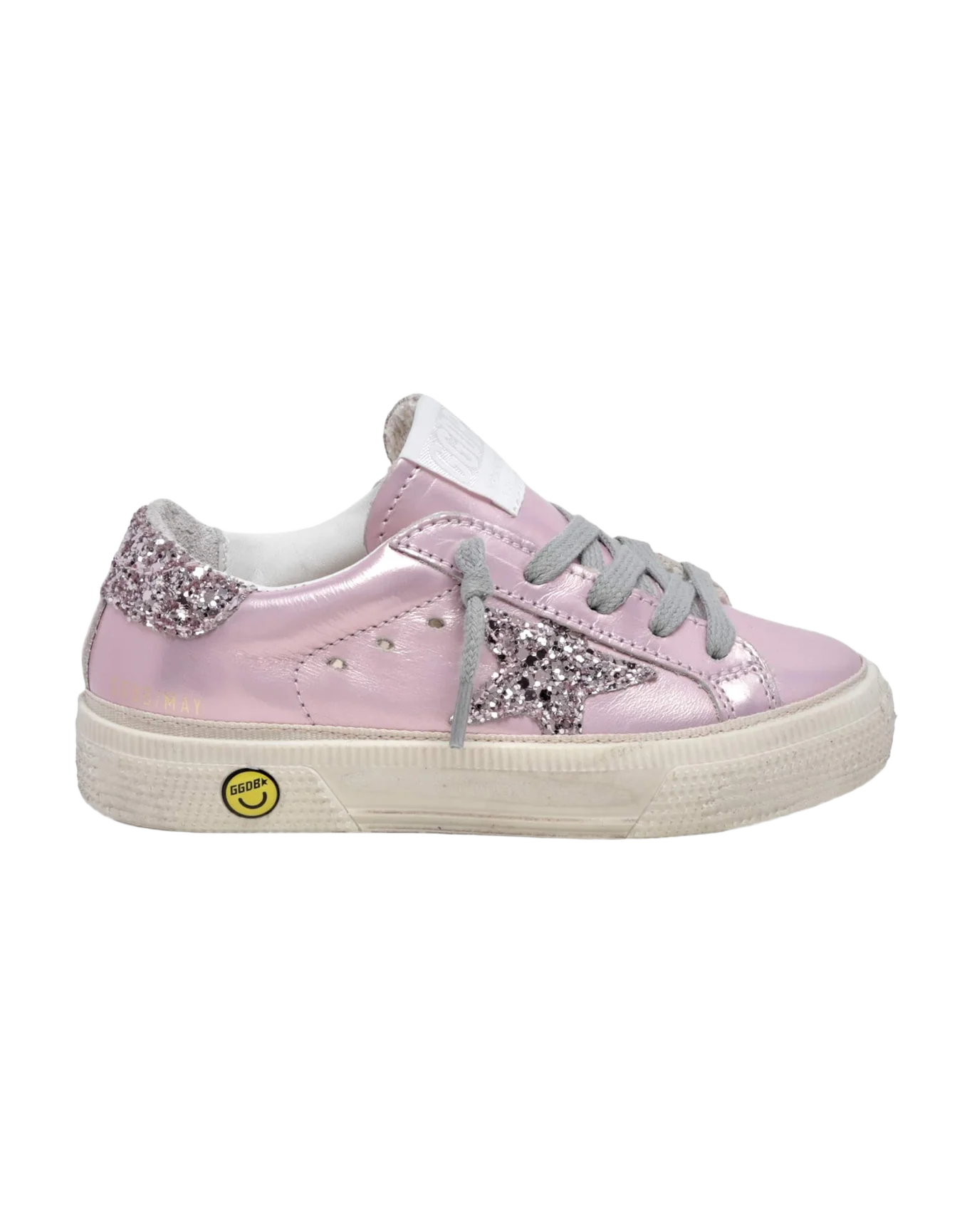 Kids | May Teen Sneakers Pink Leather with Pink Glitter Star & Heel Tab | Salmon Pink x Pink - Image 3