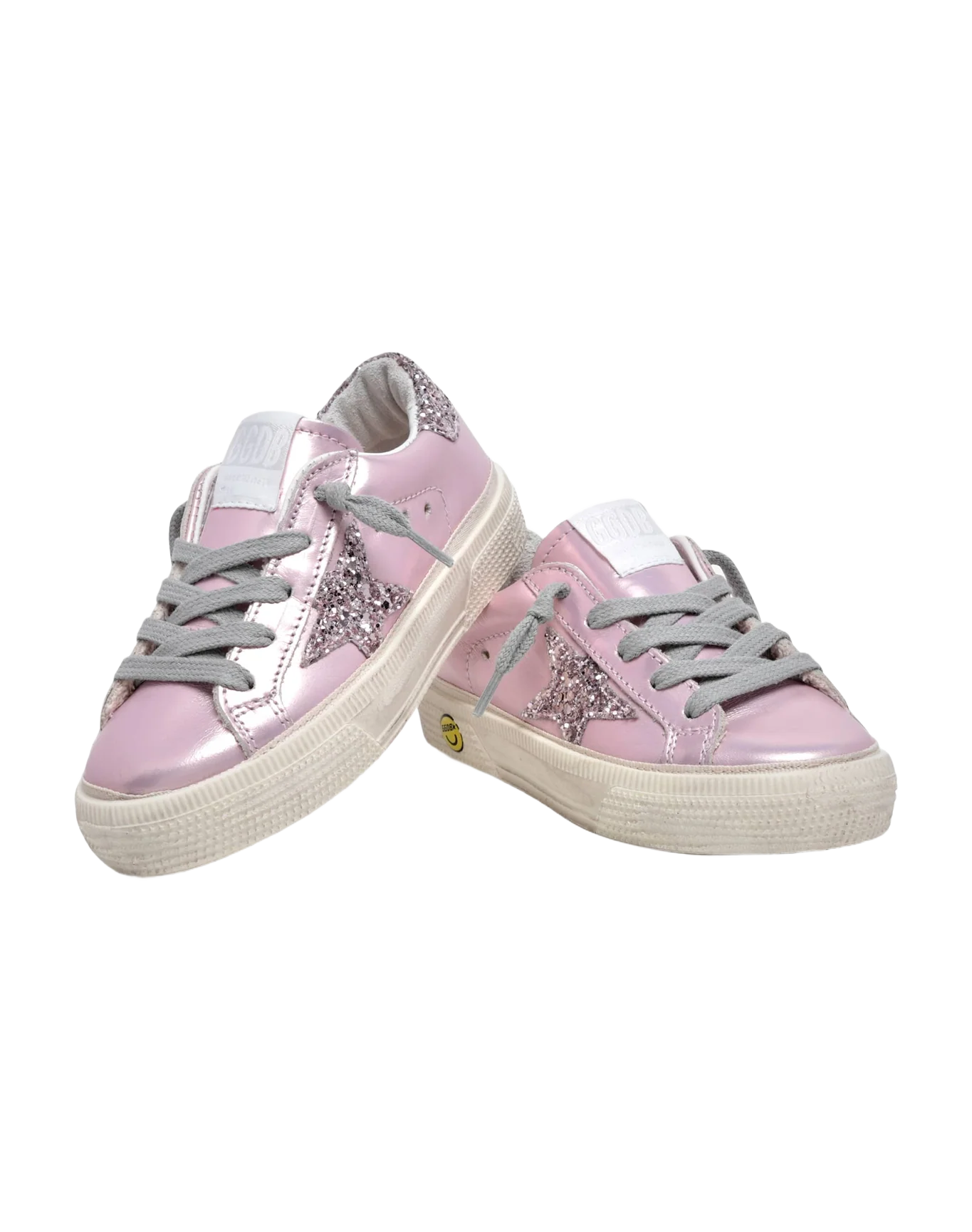 Kids | May Teen Sneakers Pink Leather with Pink Glitter Star & Heel Tab | Salmon Pink x Pink - Image 7