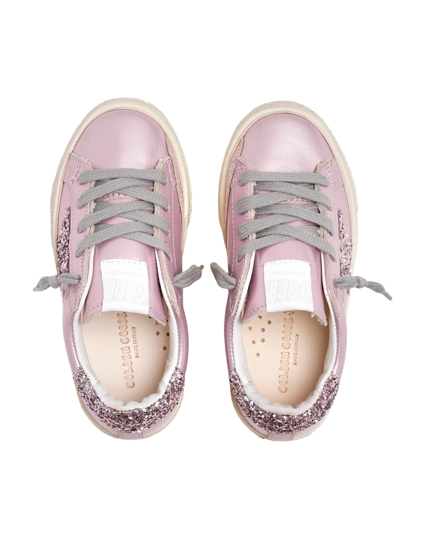 Kids | May Teen Sneakers Pink Leather with Pink Glitter Star & Heel Tab | Salmon Pink x Pink - Image 8