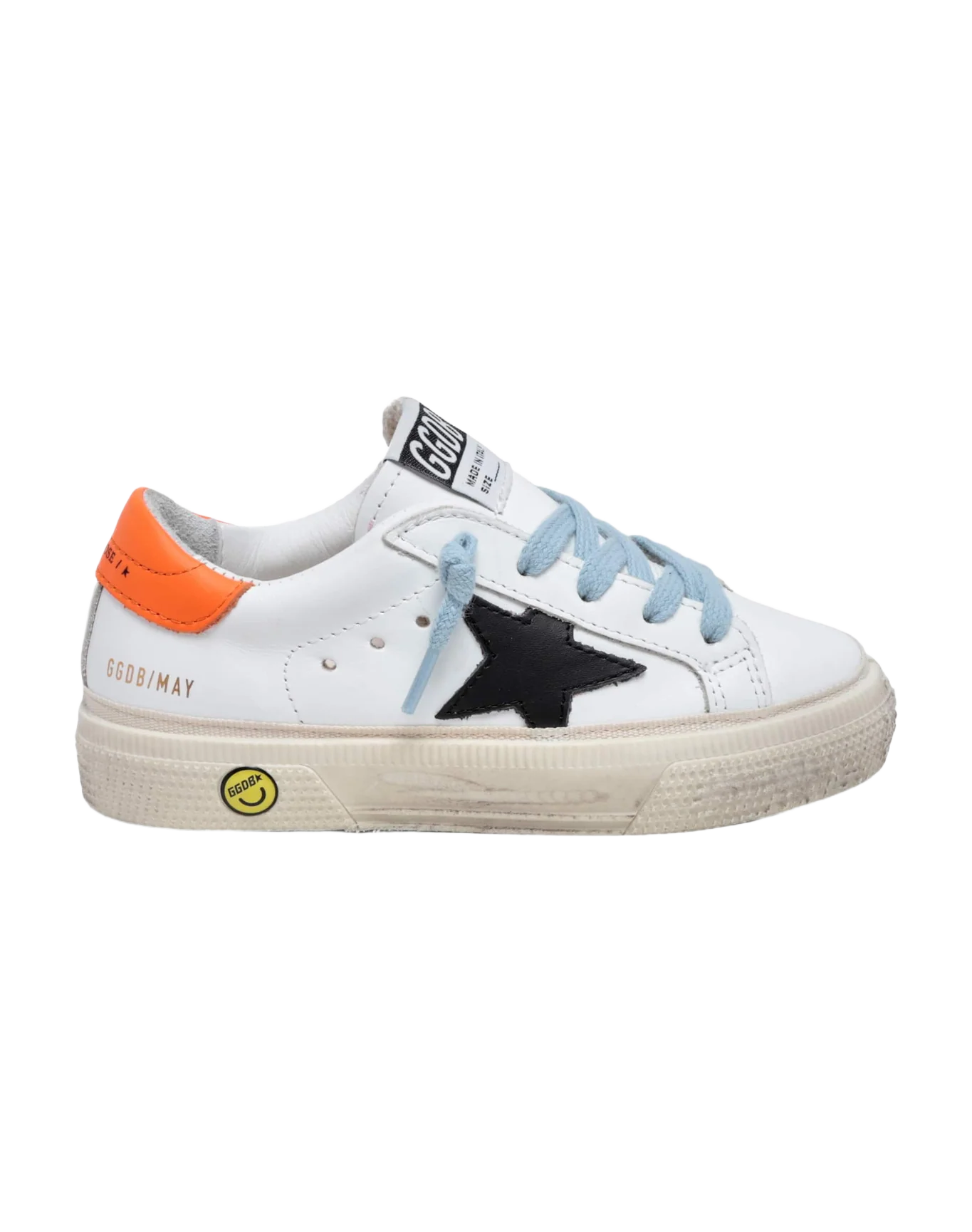 Kids | May White Leather with Black Star & Orange Heel Tab | White x Black x Fluo Orange - Image 4