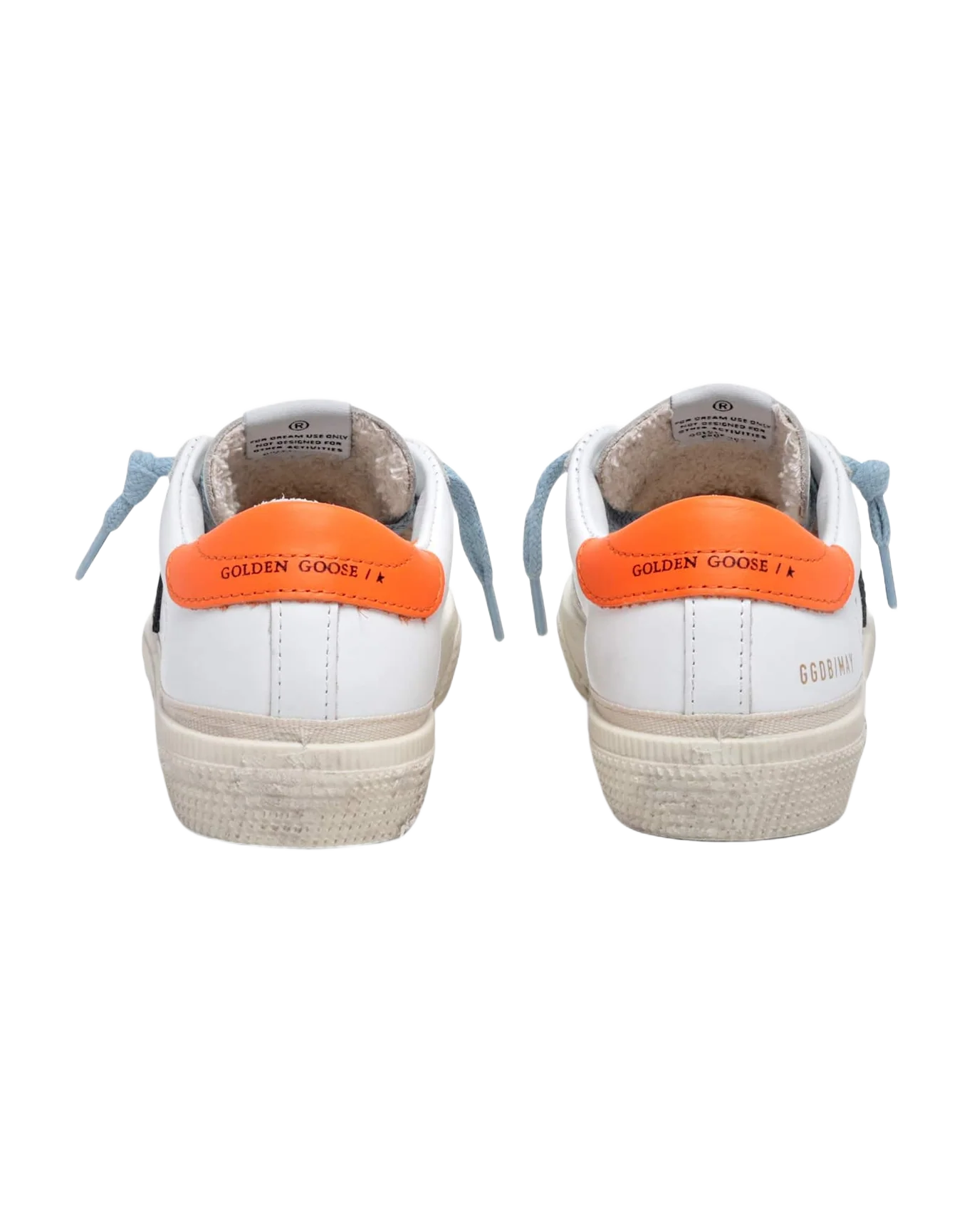 Kids | May White Leather with Black Star & Orange Heel Tab | White x Black x Fluo Orange - Image 6