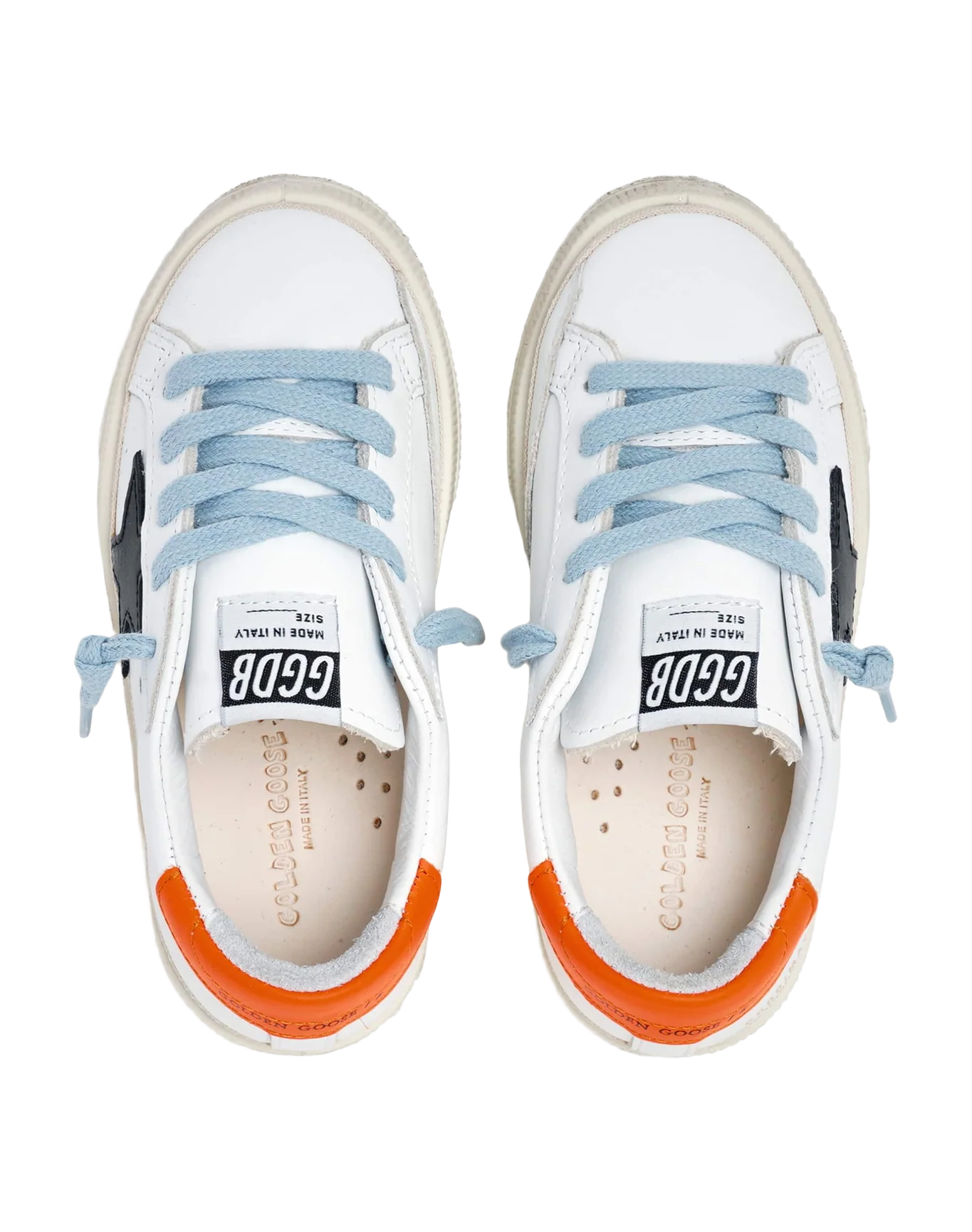 Kids | May White Leather with Black Star & Orange Heel Tab | White x Black x Fluo Orange - Image 7