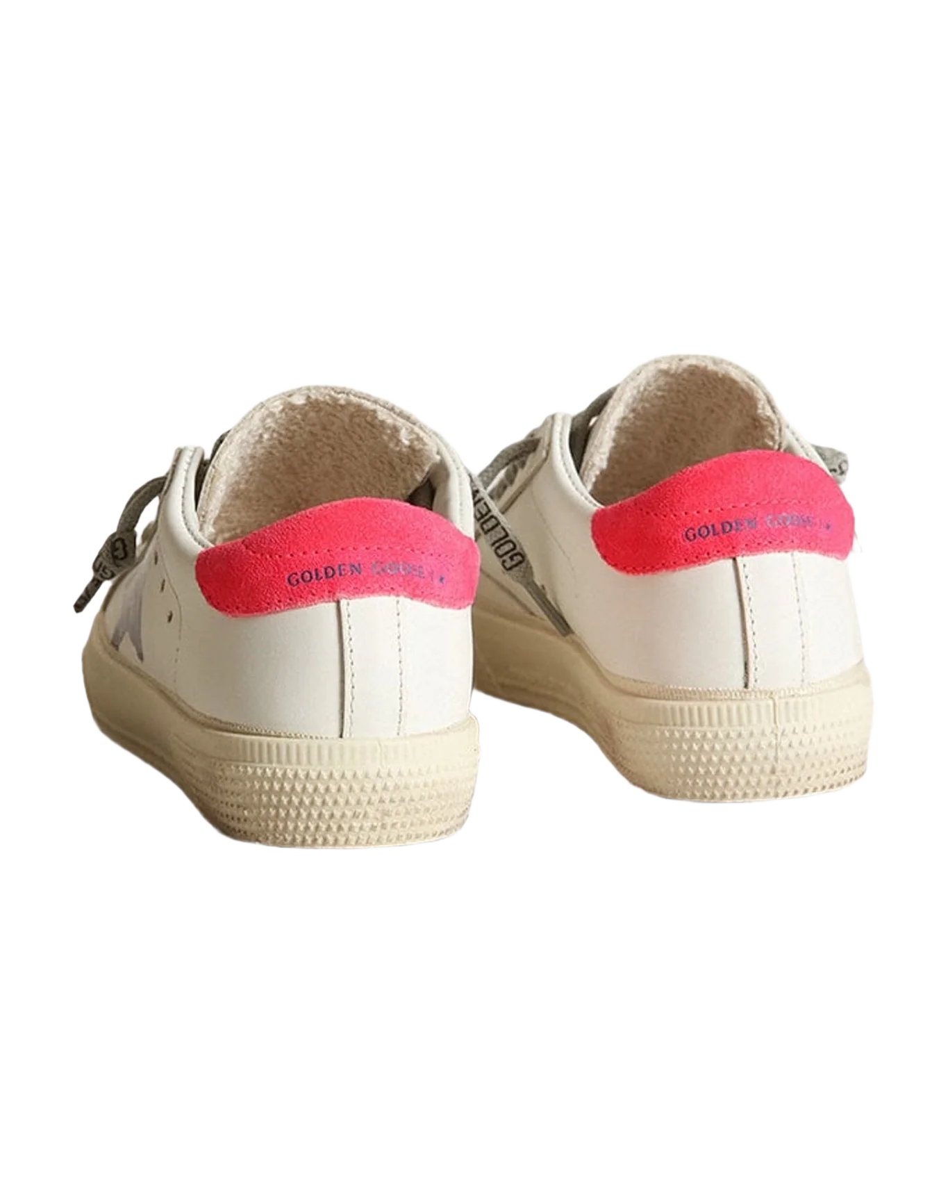 Kids | May with White Leather, Blue Navy Star & Red Heel Tab | White x Navy Blue x Lobster Fluo