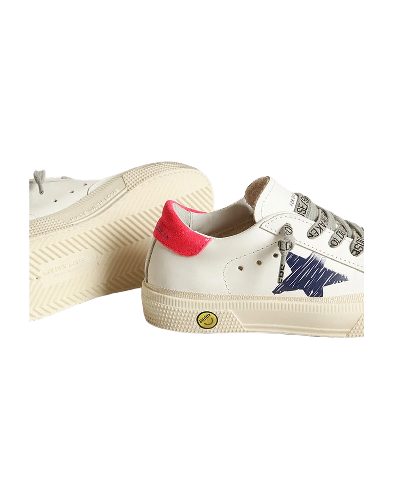 Kids | May with White Leather, Blue Navy Star & Red Heel Tab | White x Navy Blue x Lobster Fluo - Image 6