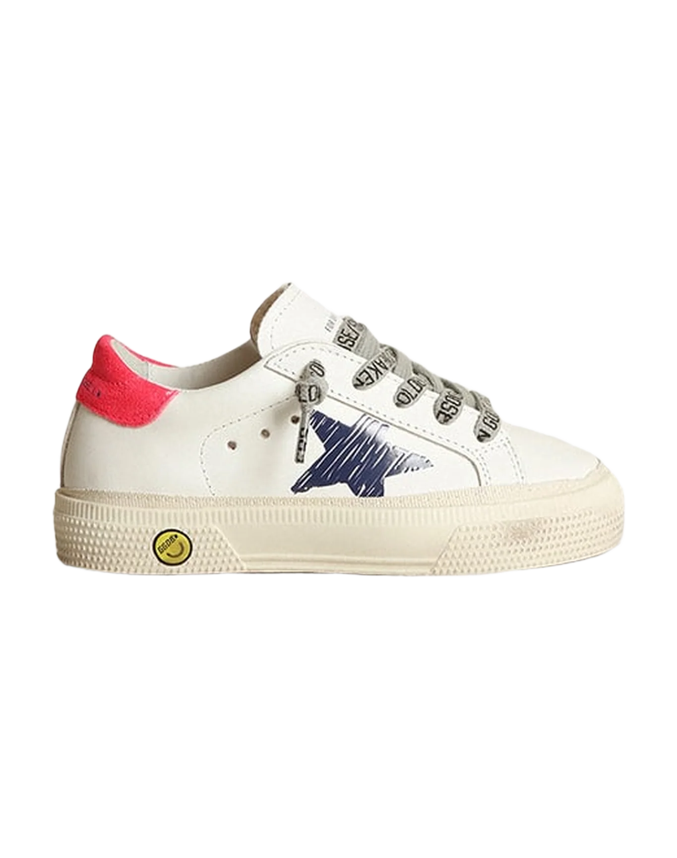 Kids | May with White Leather, Blue Navy Star & Red Heel Tab | White x Navy Blue x Lobster Fluo - Image 8
