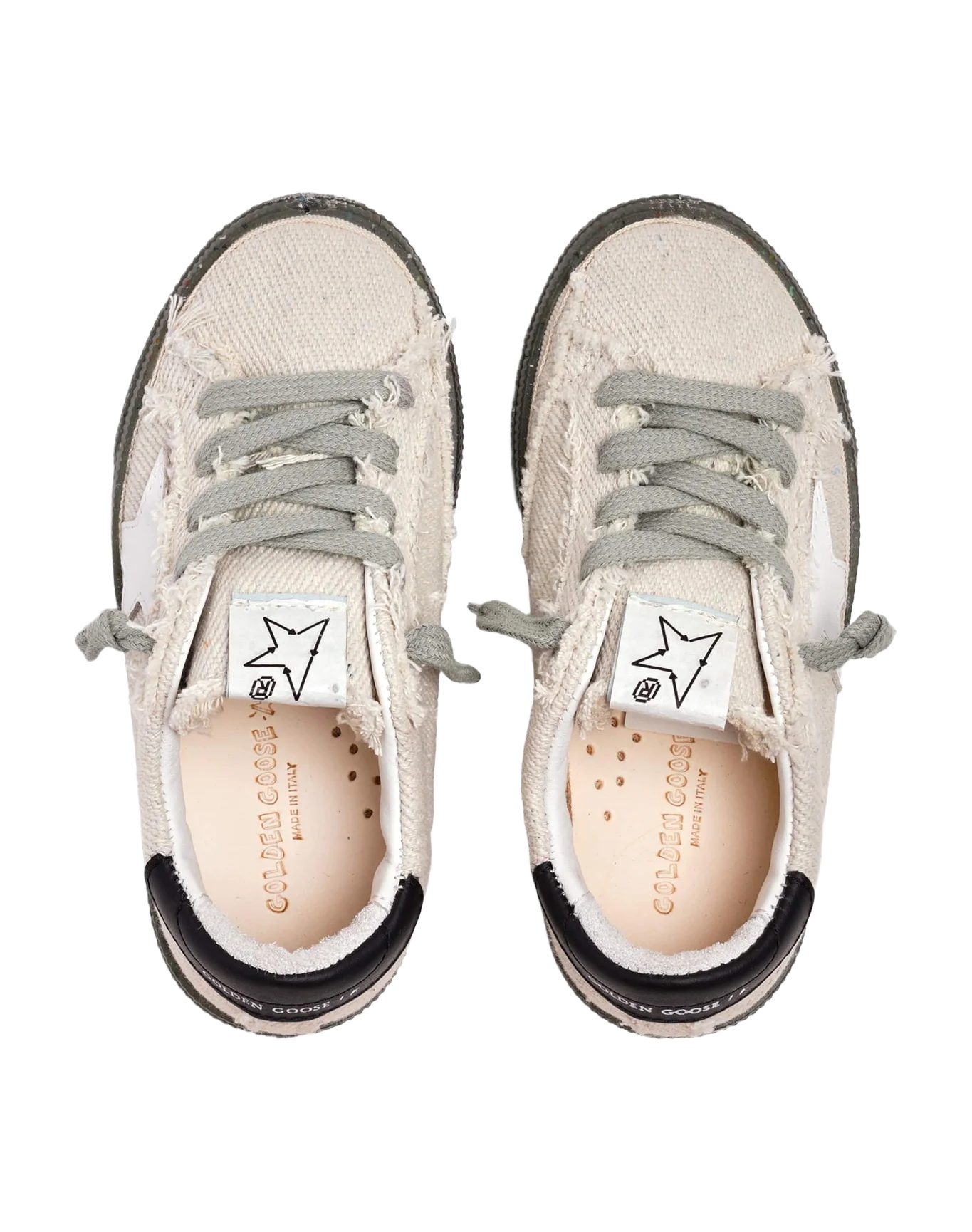 Kids | May Young Sneakers with Mimetic Base & White Leather Star & Black Leather Heel Tab | Off White x Black - Image 3