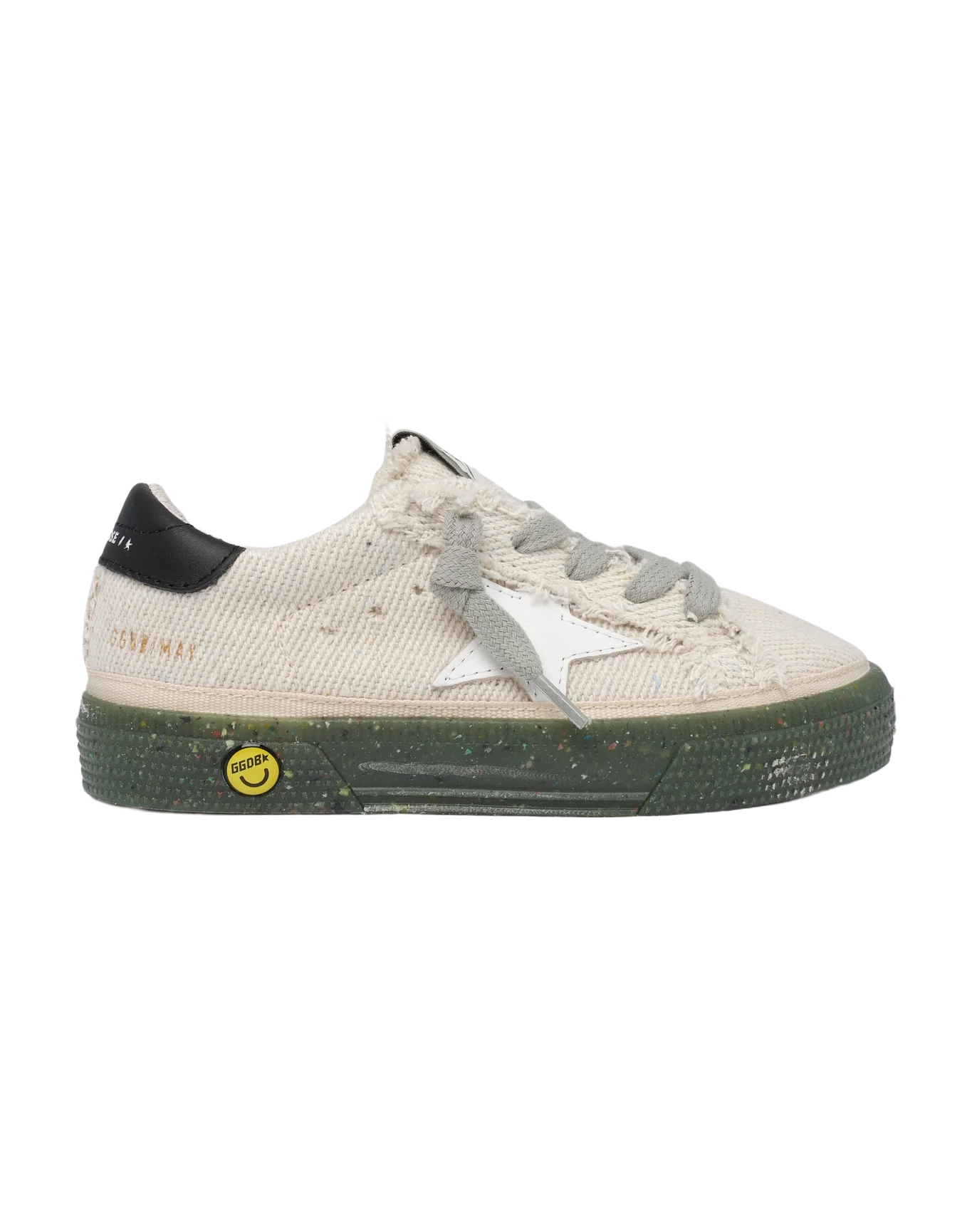 Kids | May Young Sneakers with Mimetic Base & White Leather Star & Black Leather Heel Tab | Off White x Black - Image 7