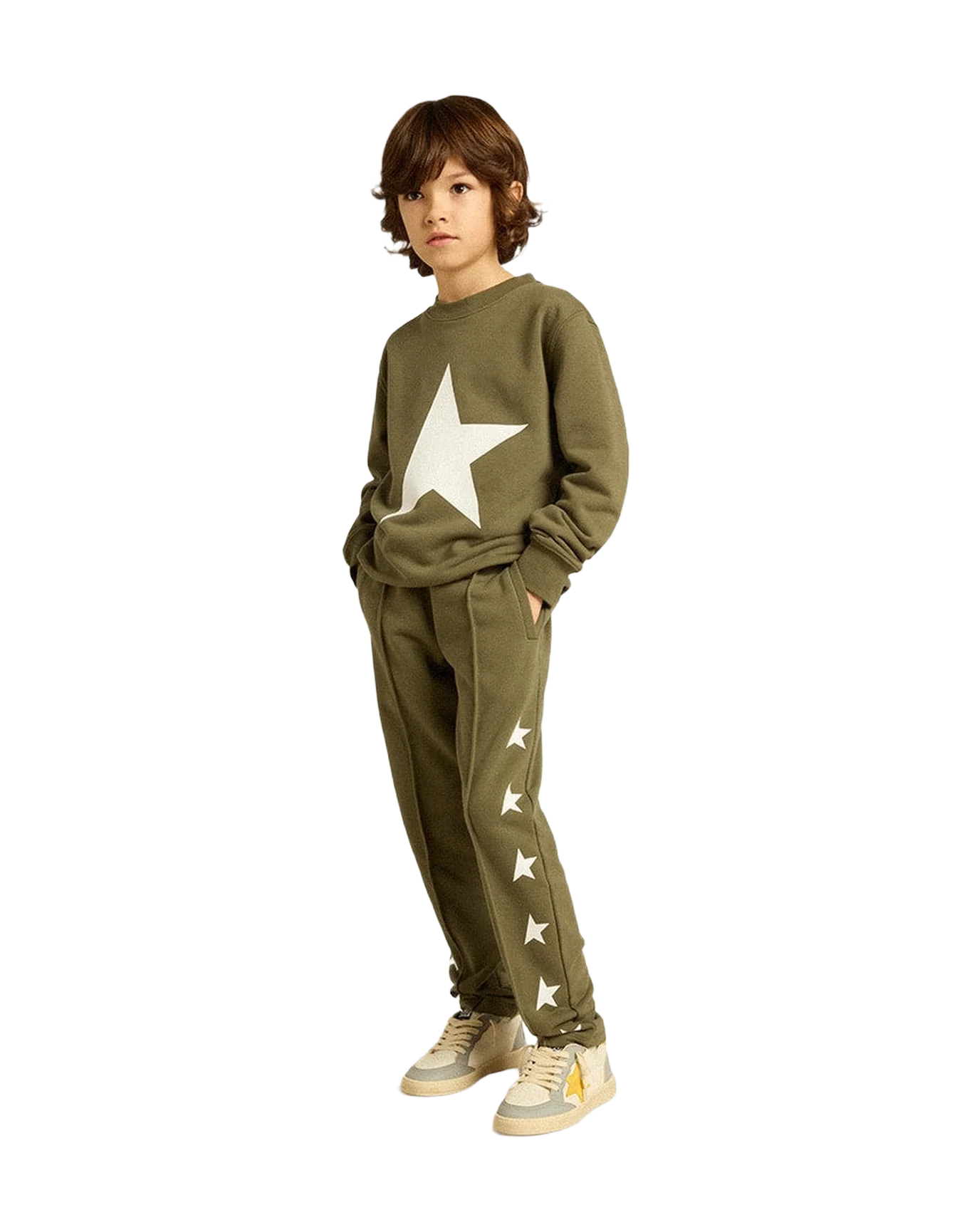 Kids | Military-Green Joggers with White Stars | Ivy Green x White - Image 10