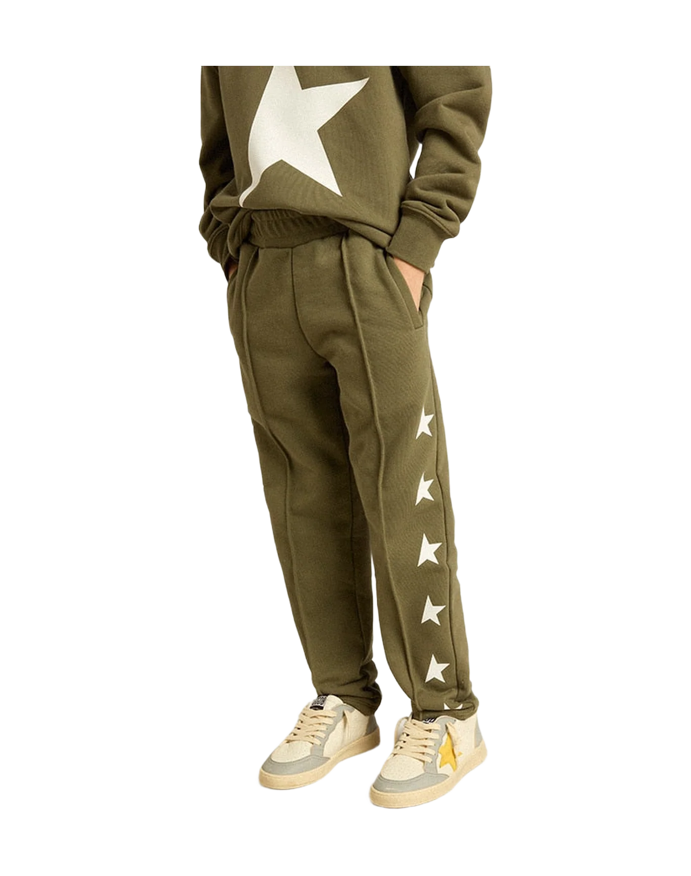 Kids | Military-Green Joggers with White Stars | Ivy Green x White - Image 6