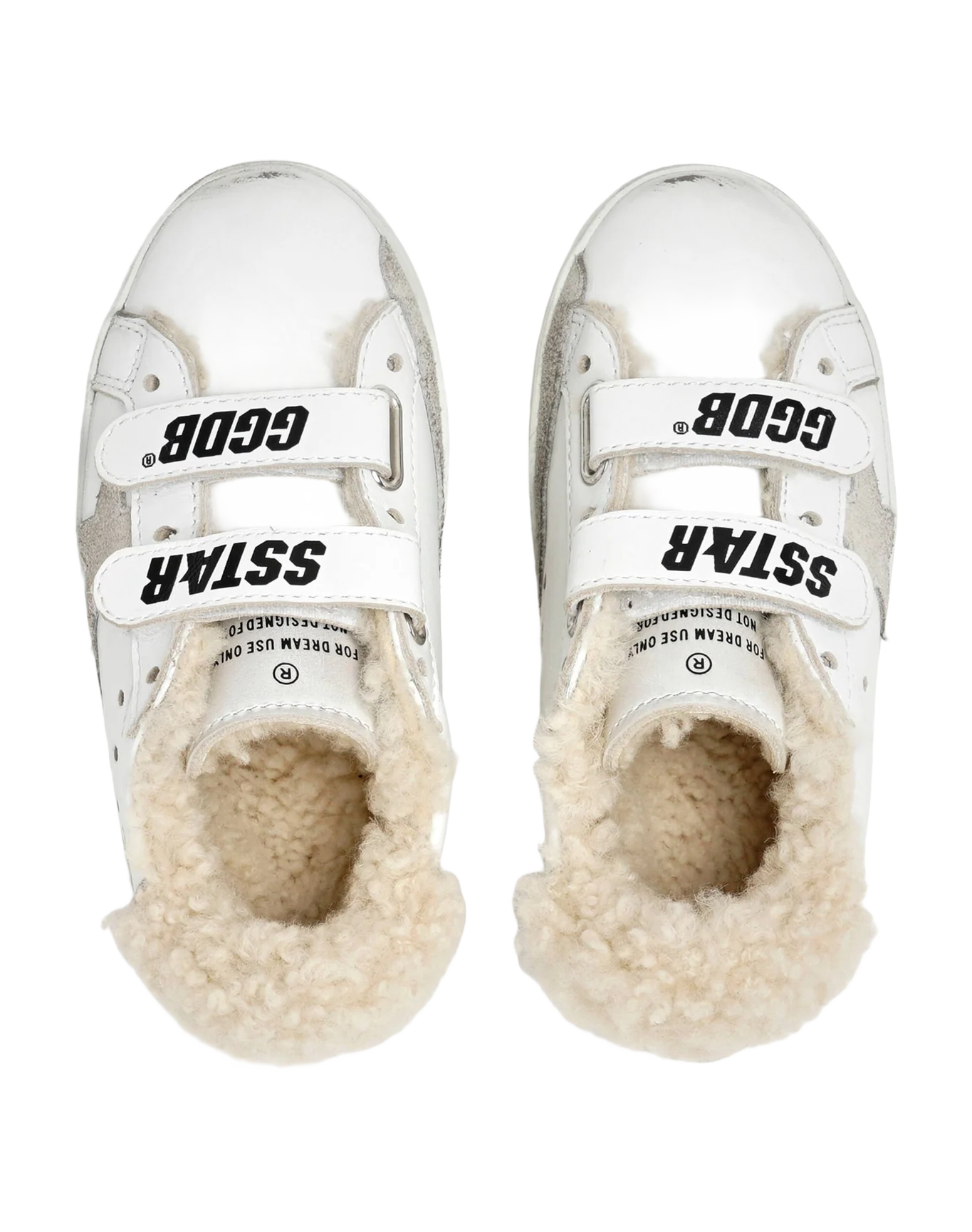 Kids | Old School Junior White Leather with Suede Star & Shearling Lining | White x Ice x Beige - Image 2