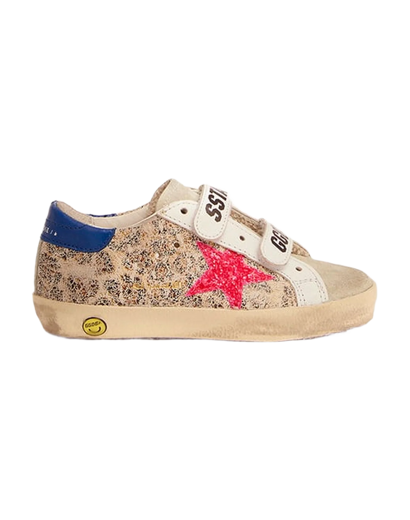 Kids | Old School Junior with Beige Leo Print, Dark Pink Glitter Star & Turquoise Heel Tab | Beige Leo x Taupe x White x Dark Pink x Turquoise - Image 5