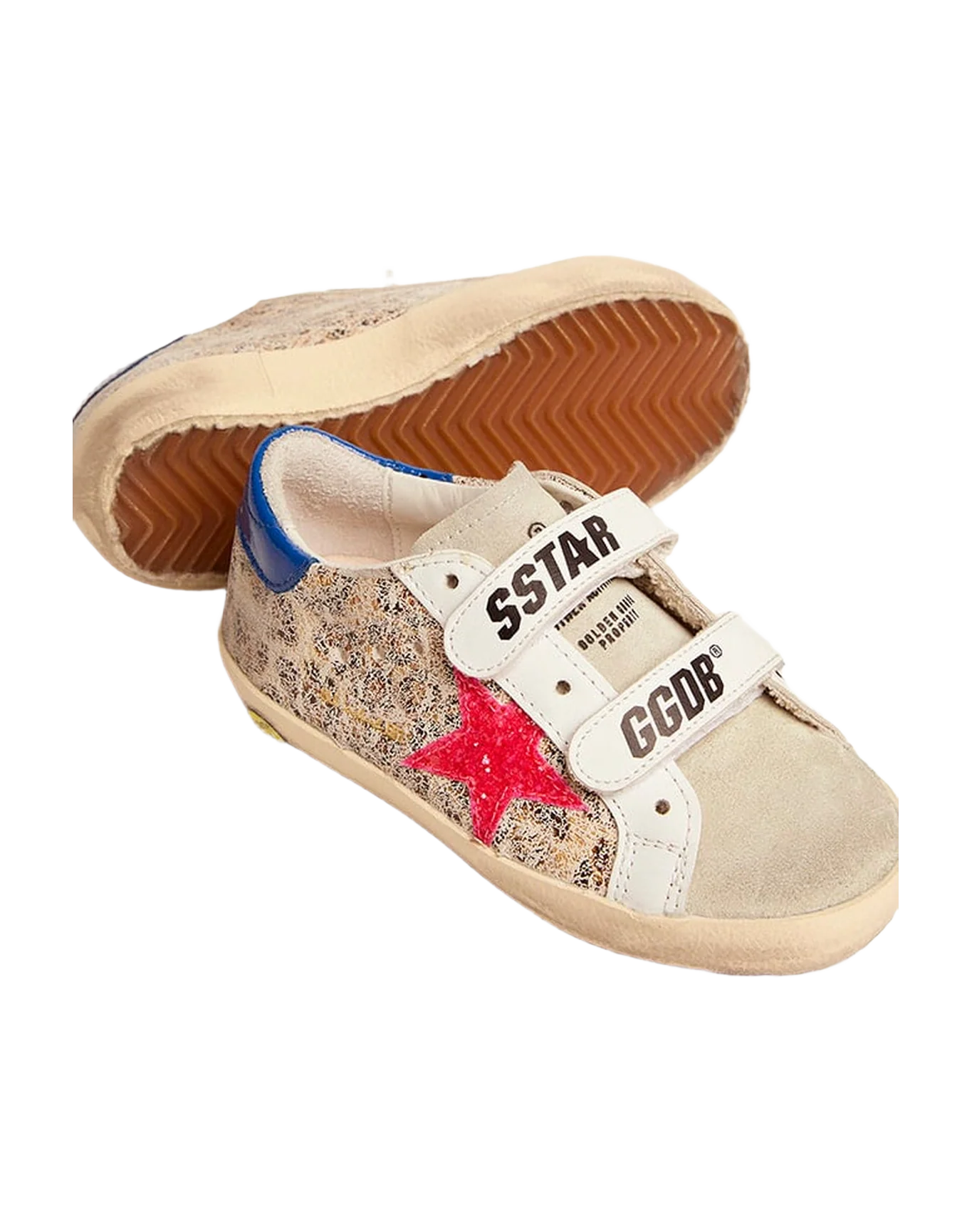 Kids | Old School Junior with Beige Leo Print, Dark Pink Glitter Star & Turquoise Heel Tab | Beige Leo x Taupe x White x Dark Pink x Turquoise - Image 6
