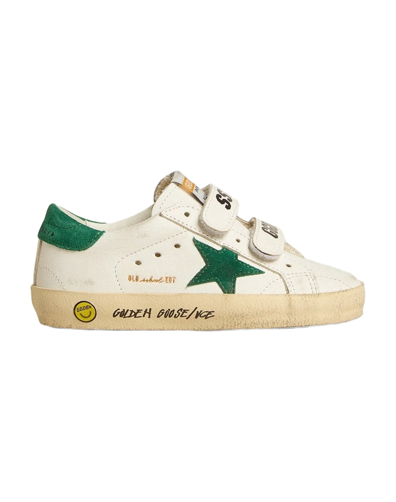 Kids | Old School Junior with Green Suede Star & Heel Tab | White x Green