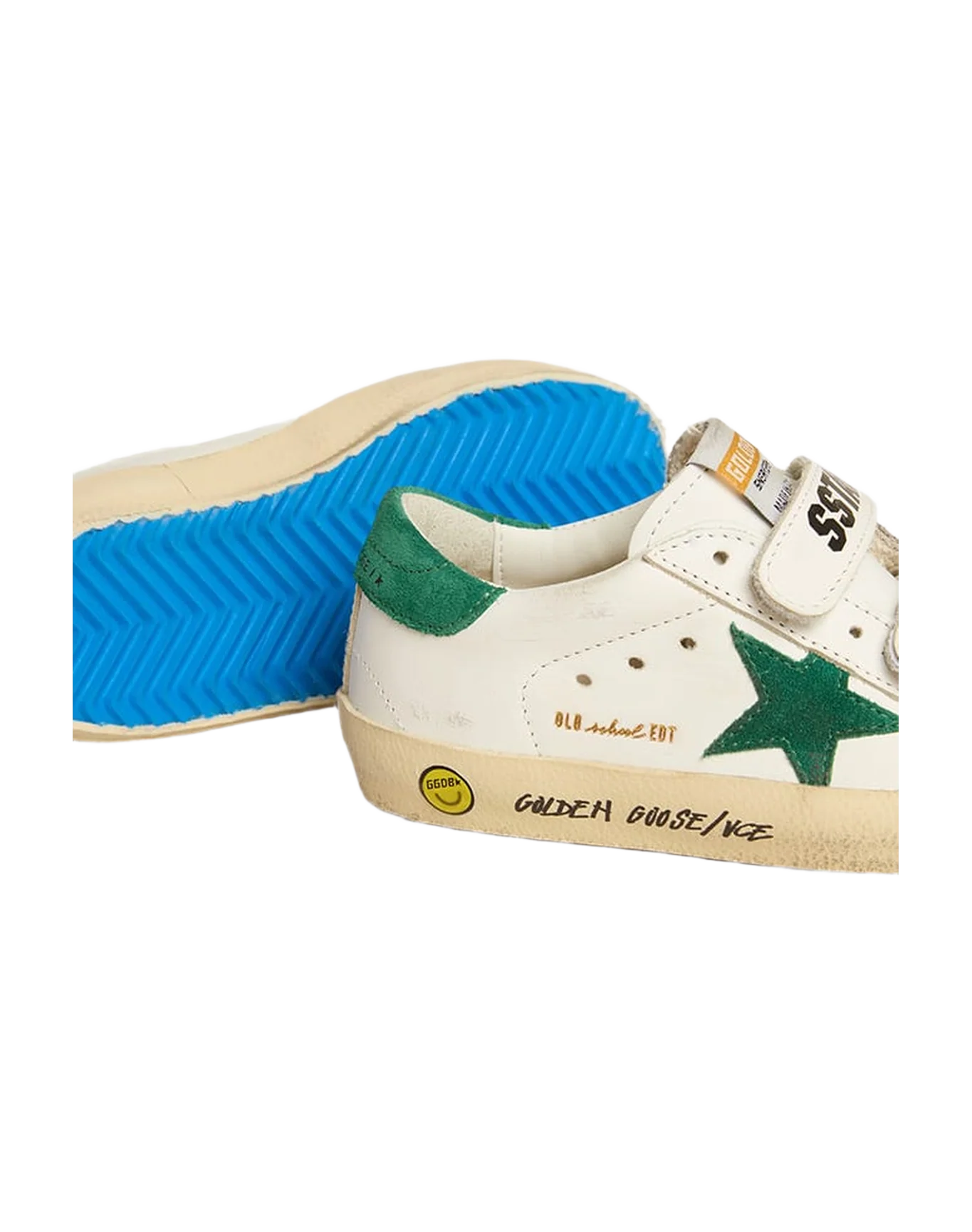 Kids | Old School Junior with Green Suede Star & Heel Tab | White x Green - Image 5