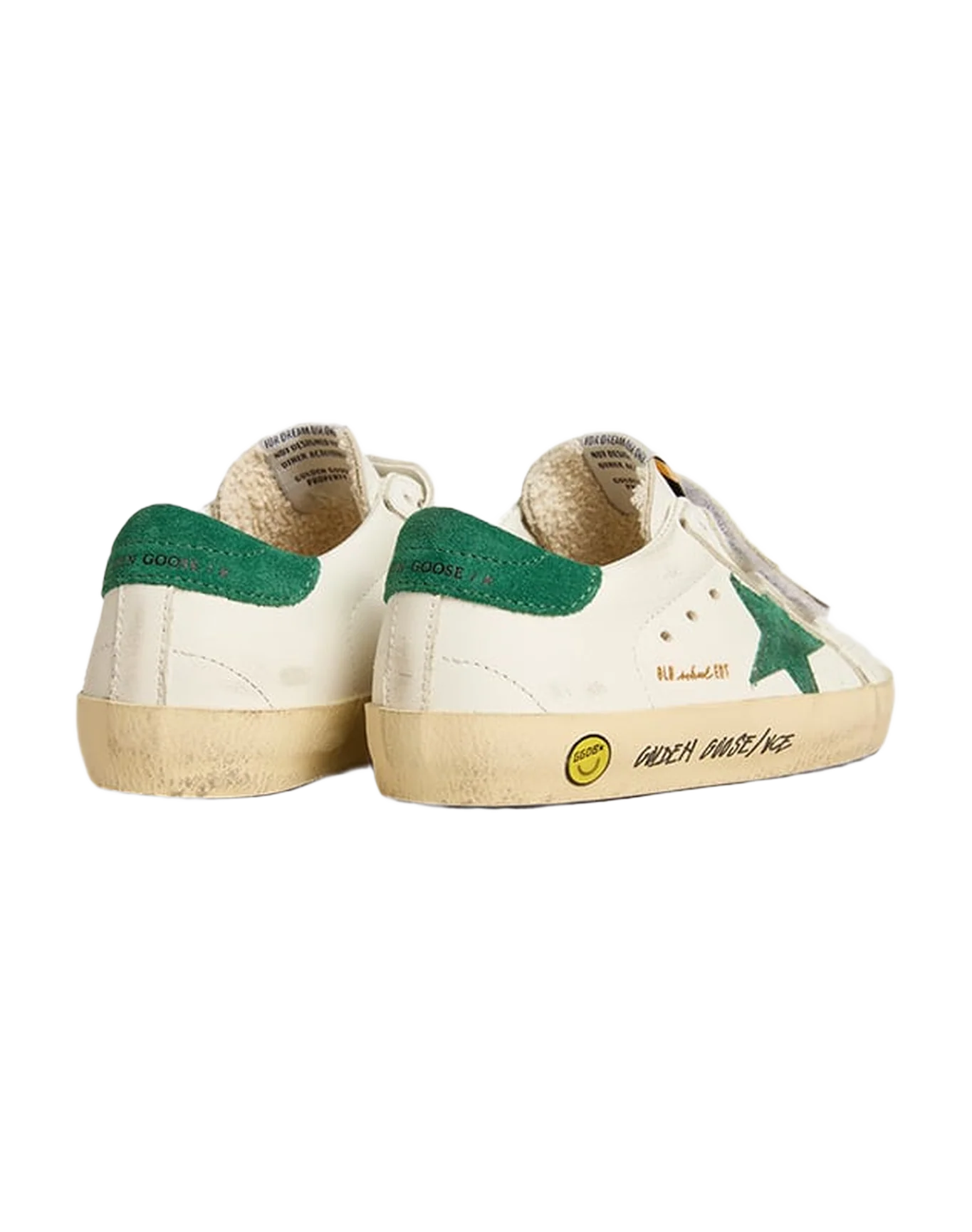 Kids | Old School Junior with Green Suede Star & Heel Tab | White x Green - Image 6
