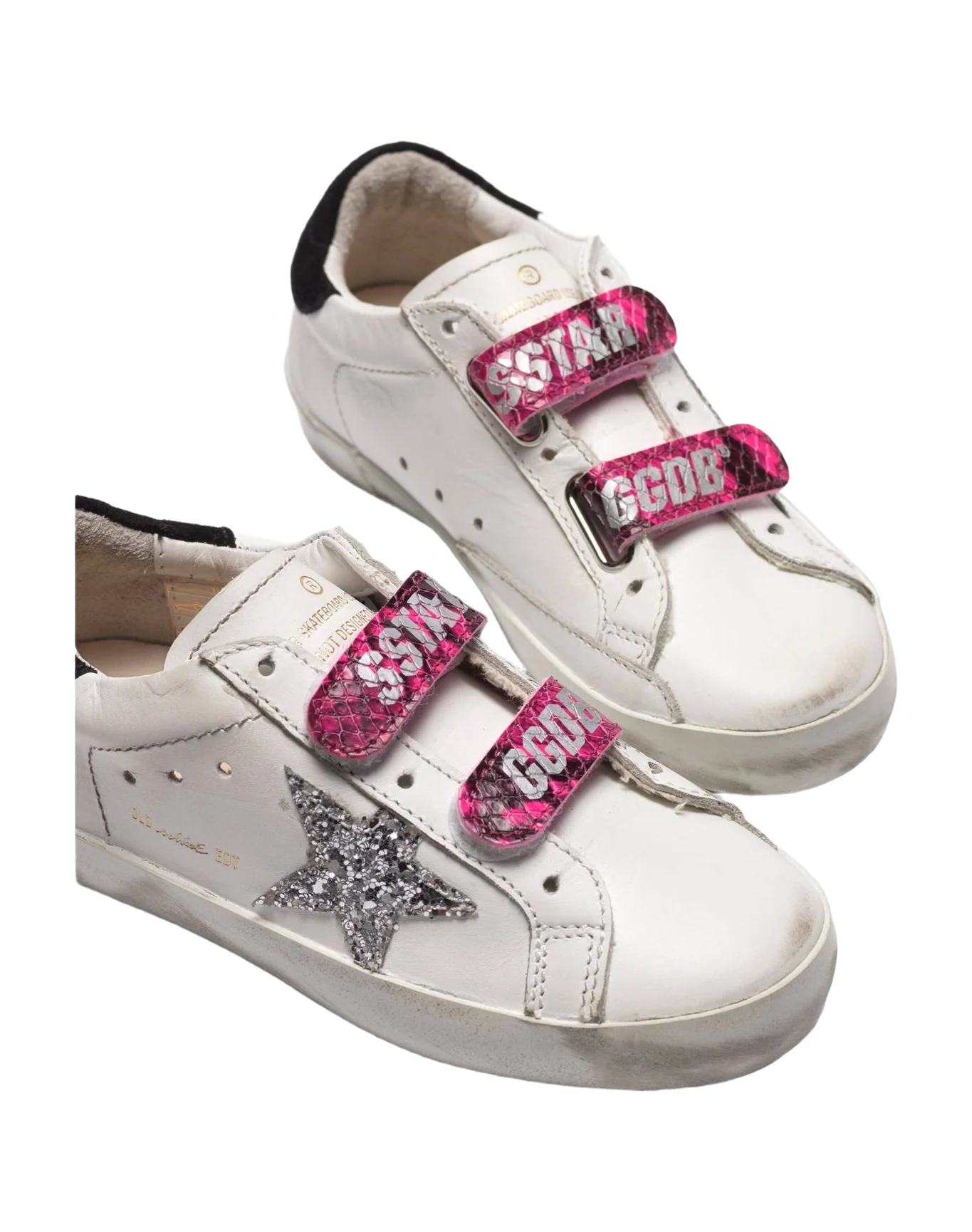 Kids | Old School Sneakers with Glittery Star & Fuchsia Snakeskin-Print Heel Tab