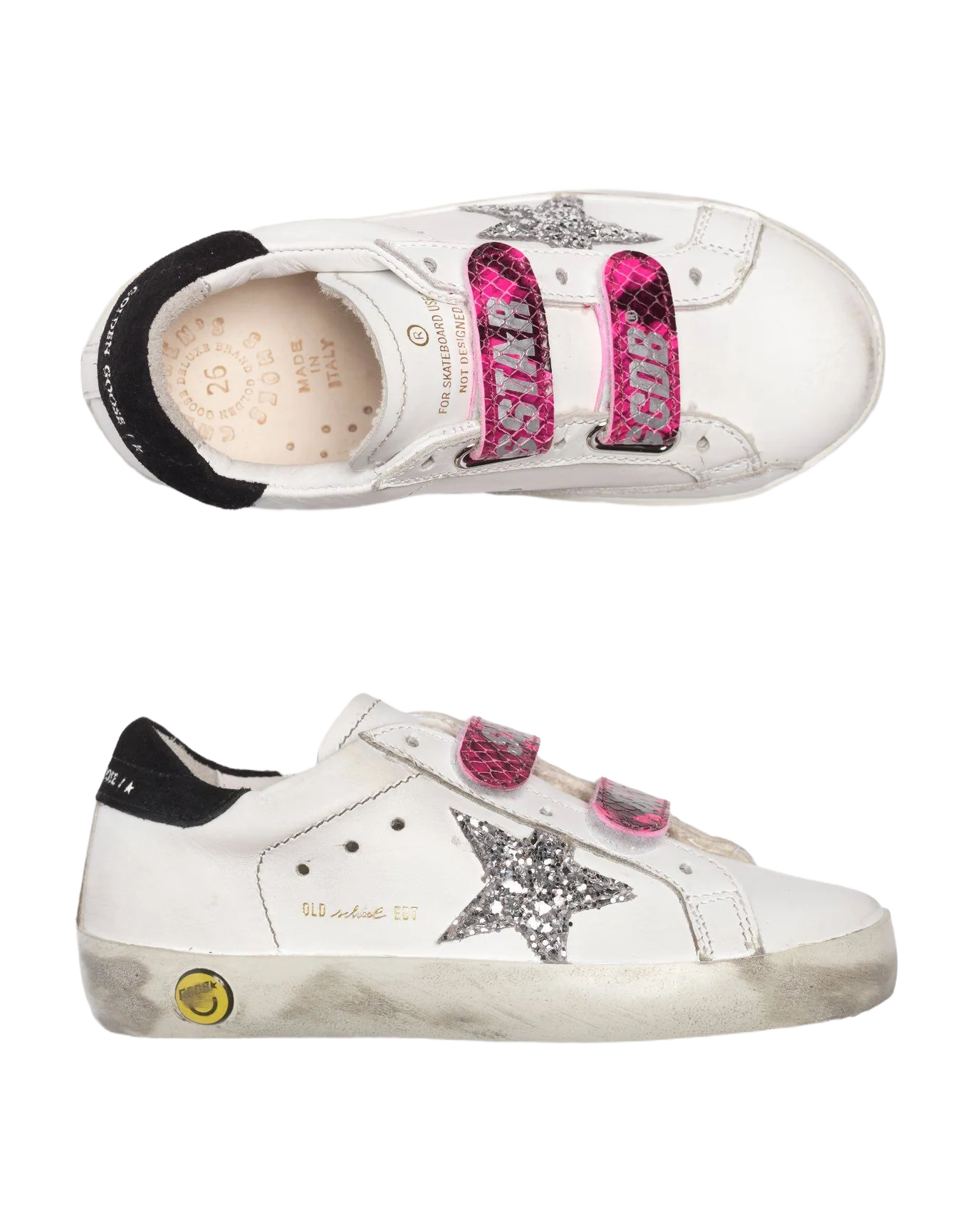 Kids | Old School Sneakers with Glittery Star & Fuchsia Snakeskin-Print Heel Tab - Image 2