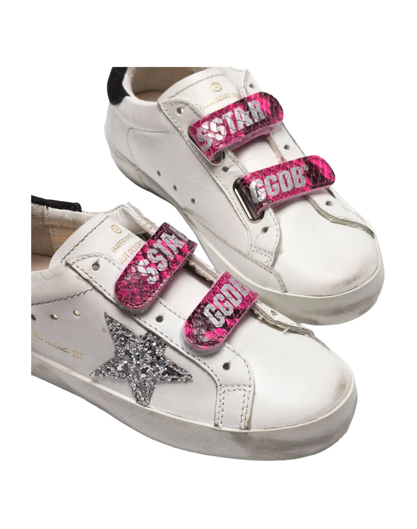Kids | Old School Sneakers with Glittery Star & Fuchsia Snakeskin-Print Heel Tab - Image 3