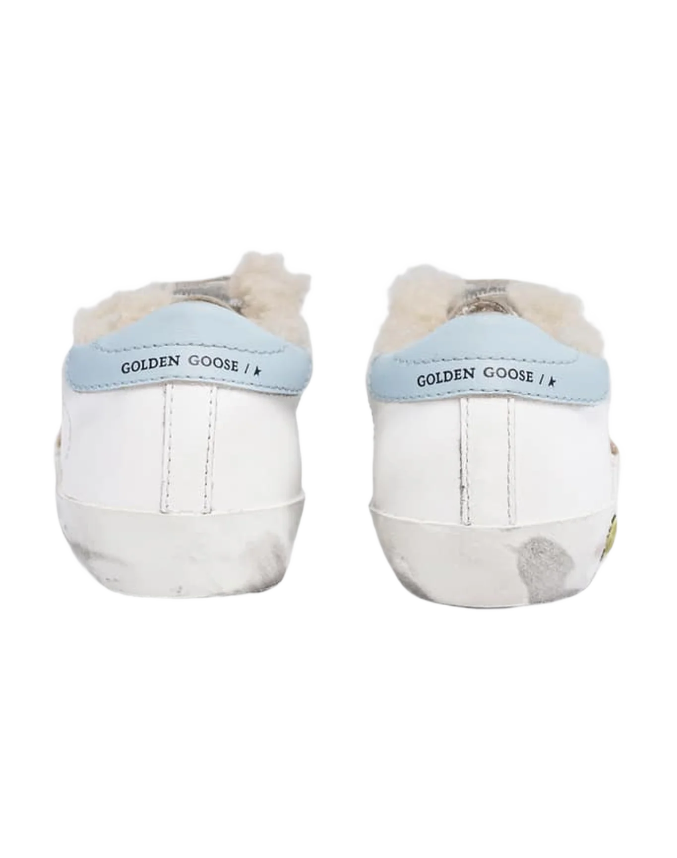Kids | Old School Sneakers with Shearling Interior & Silver Star | White x Silver x Aquamarine - Image 6