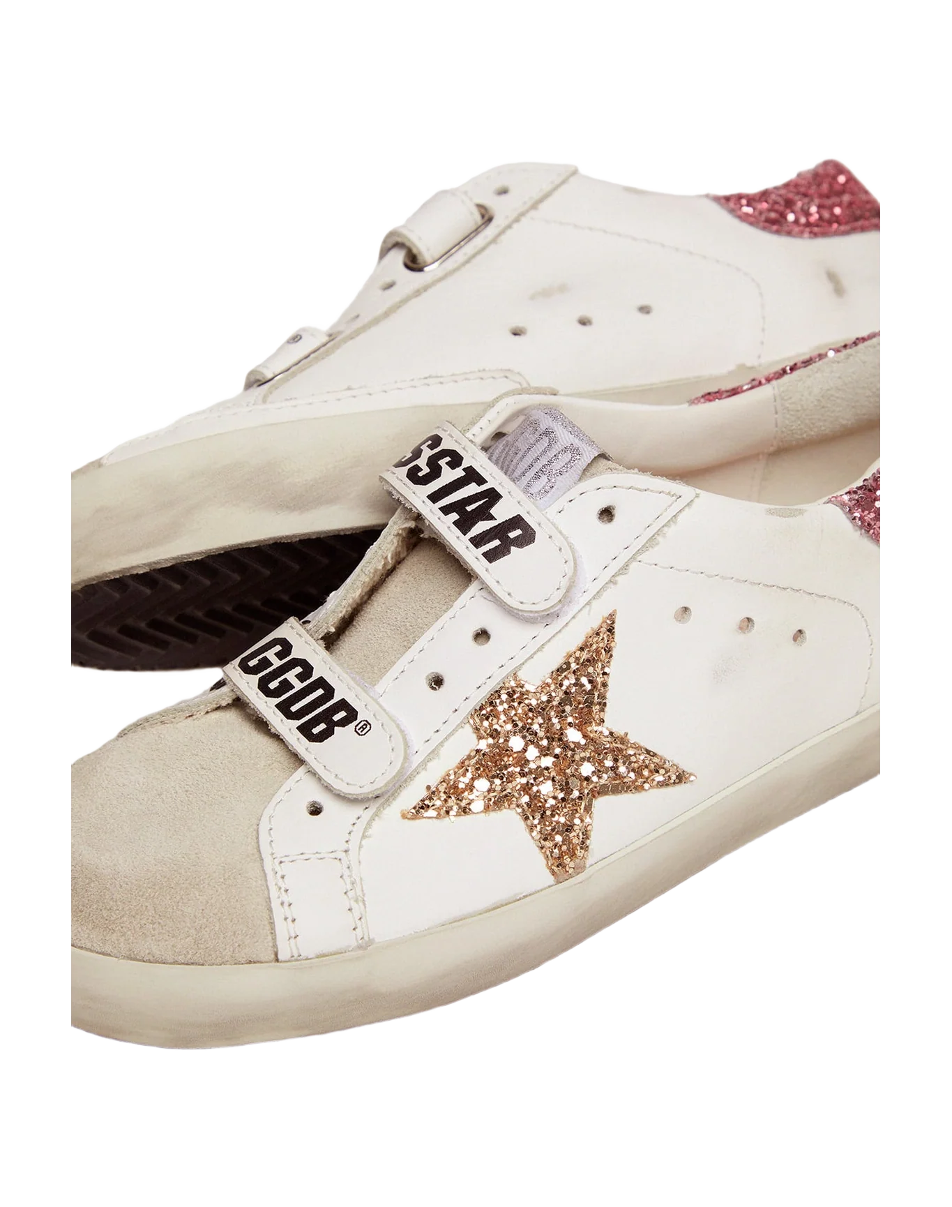Kids | Old School Sneakers with Velcro Fastening & Glitter Details | Ice x White x Gold x Salmon Pink - Image 5