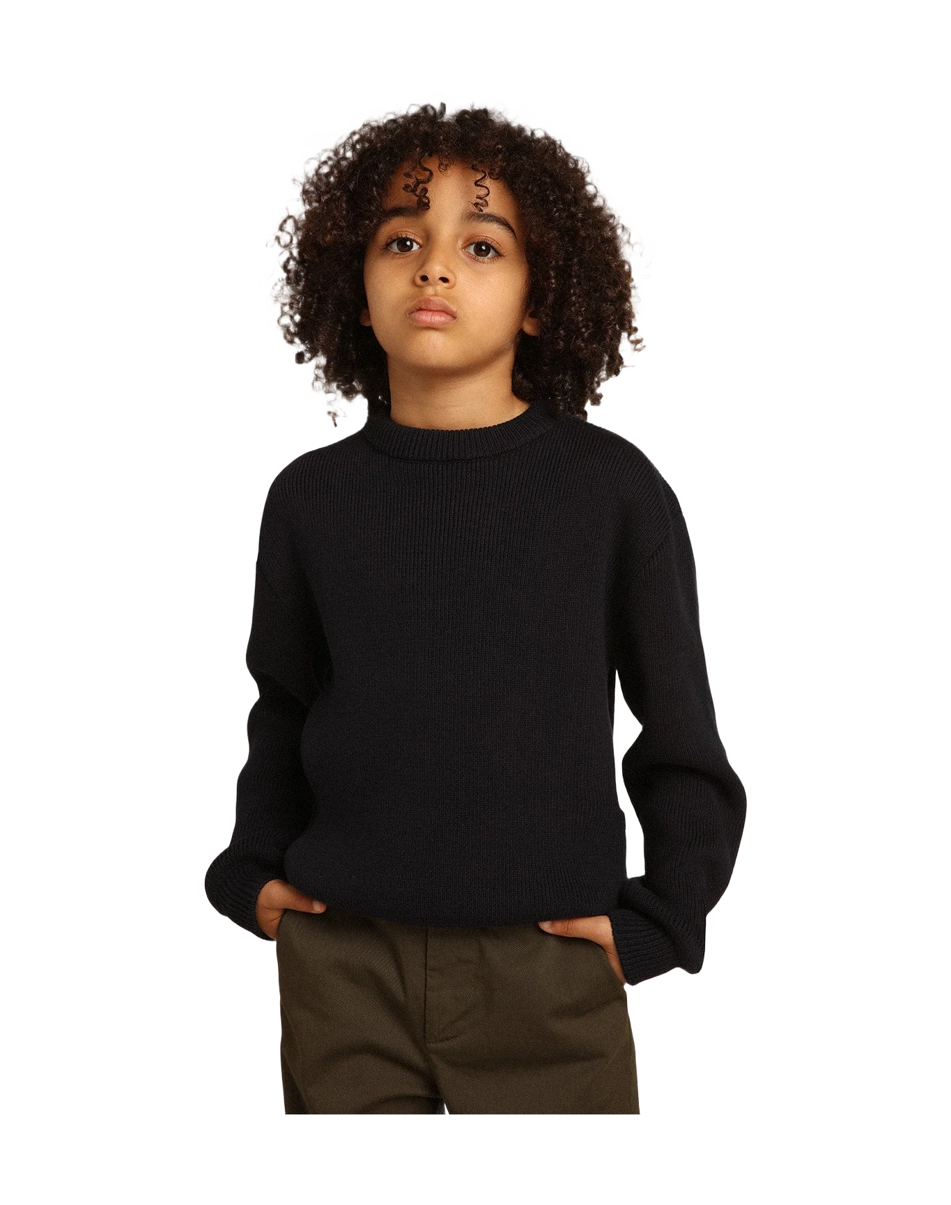 Kids | Round-Neck Sweater Dark Blue Cotton | Navy (V1) - Image 7