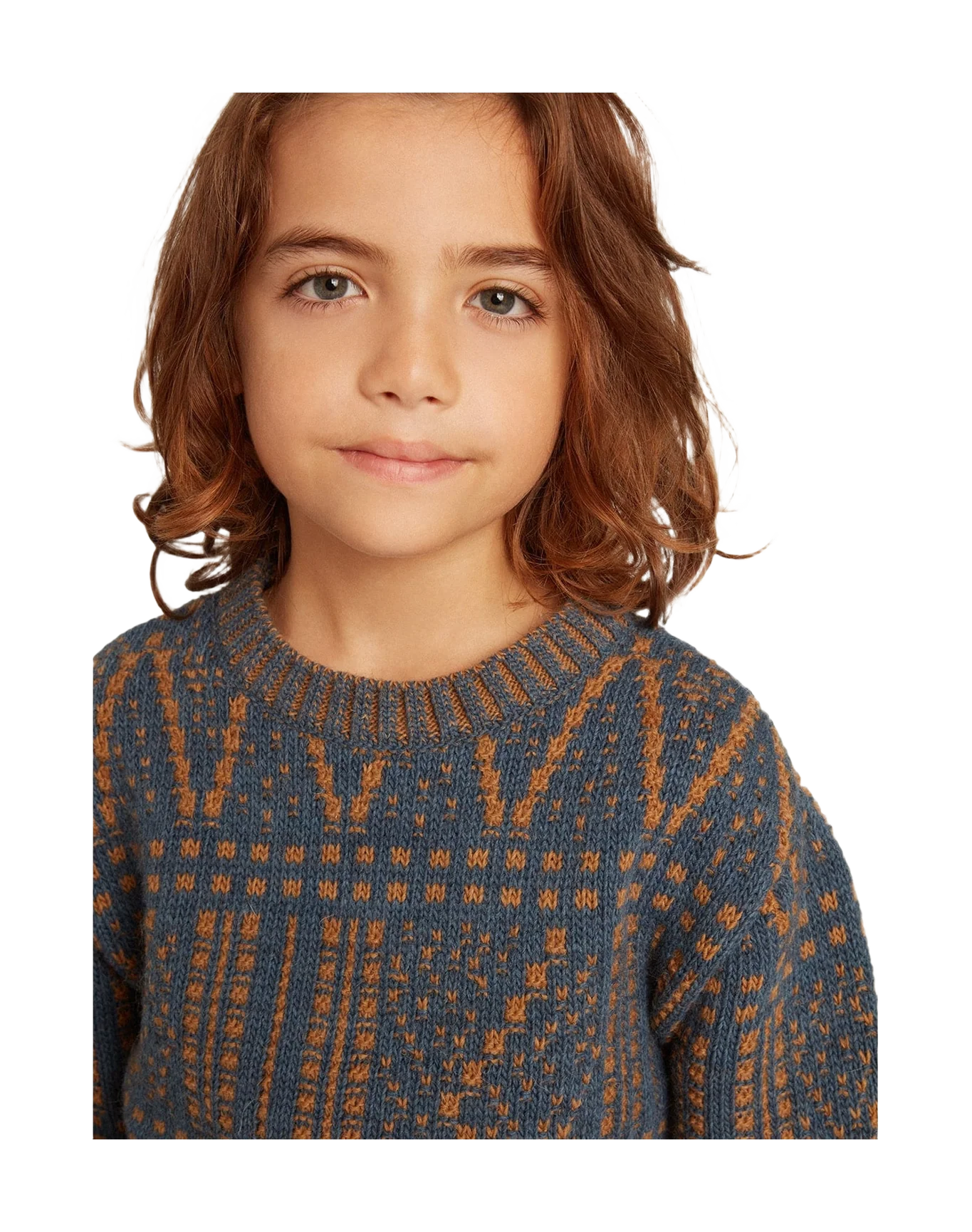 Kids | Round-Neck Sweater with Blue Fair Isle Motif | Sea Storm x Malt Ball