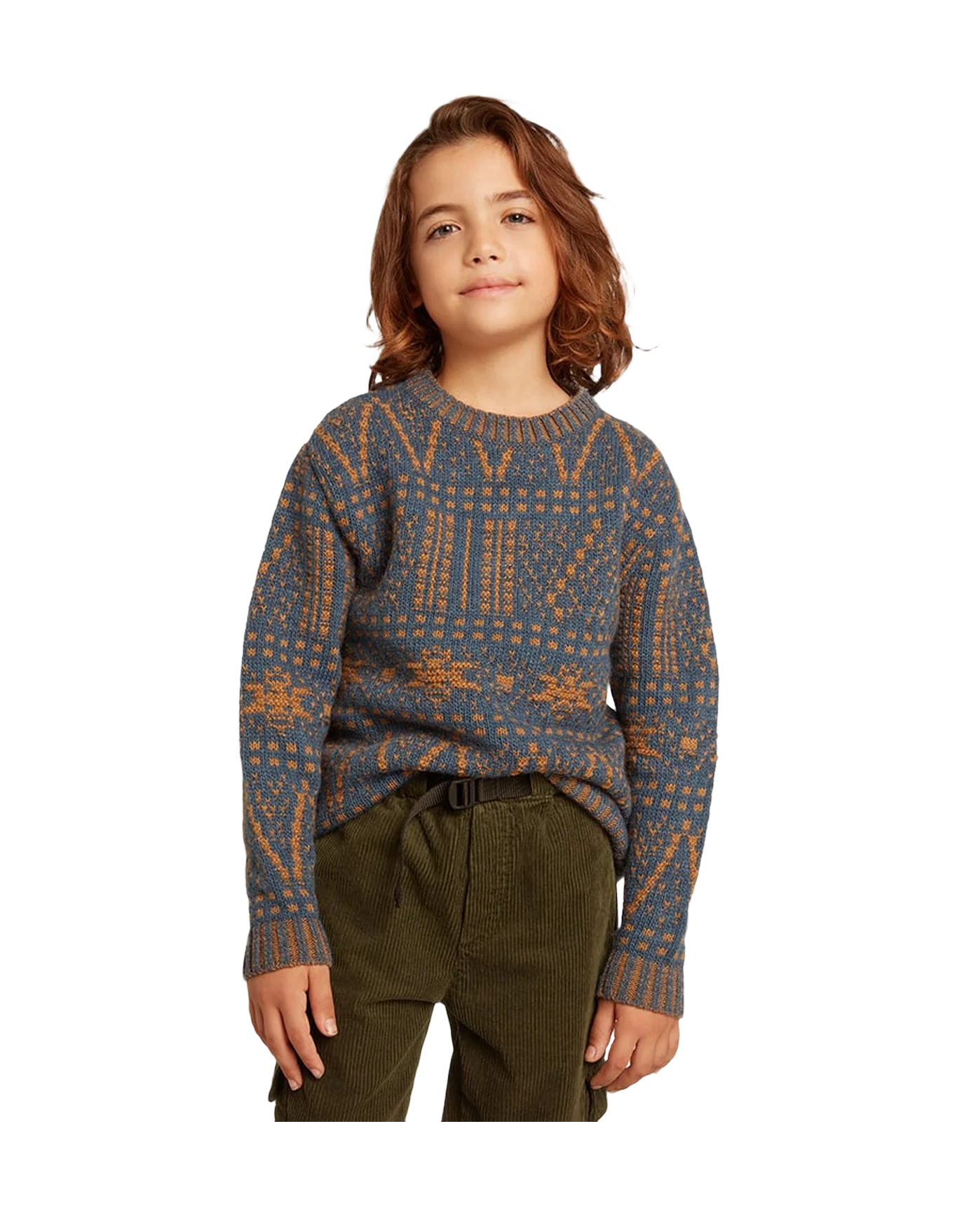 Kids | Round-Neck Sweater with Blue Fair Isle Motif | Sea Storm x Malt Ball - Image 10