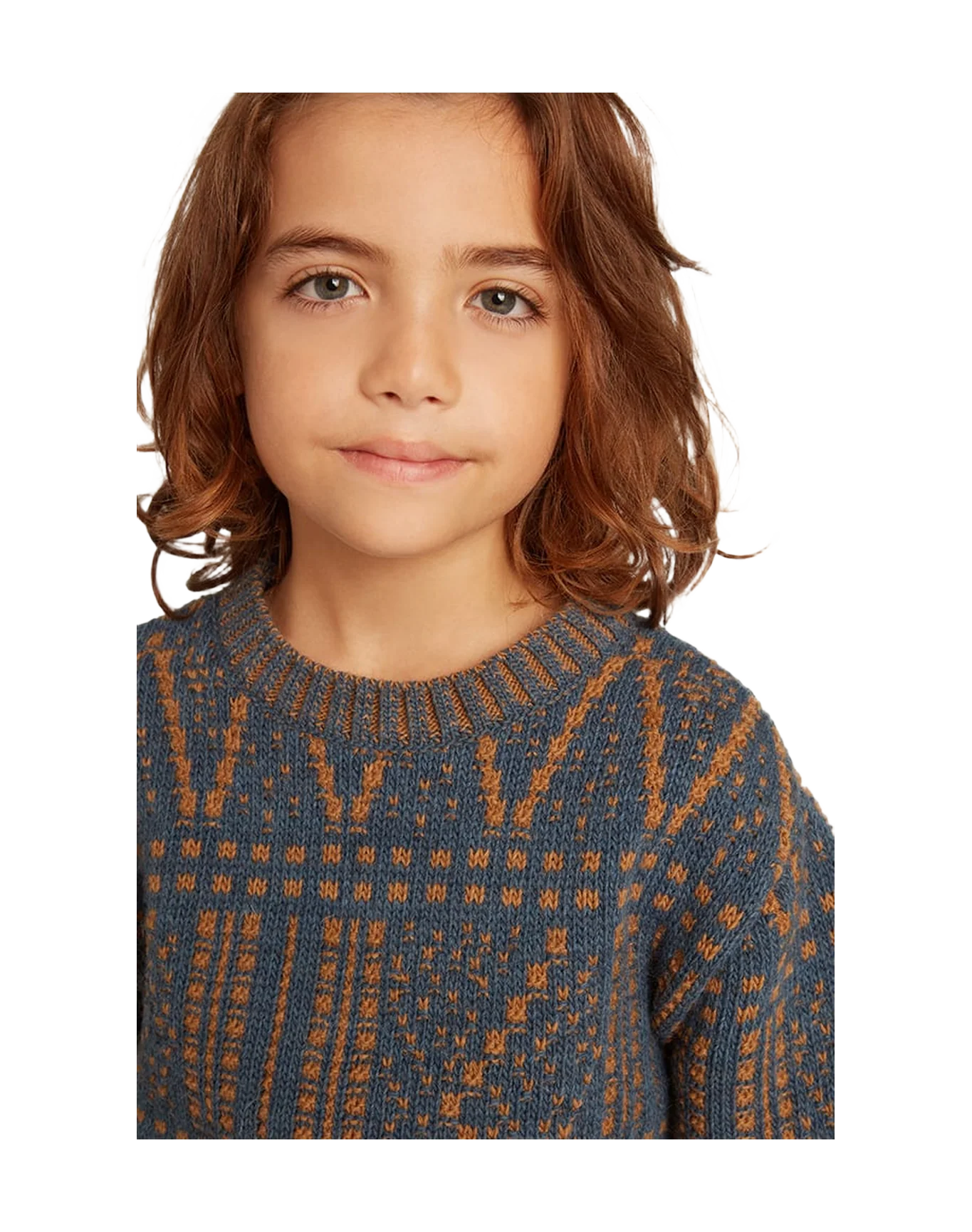 Kids | Round-Neck Sweater with Blue Fair Isle Motif | Sea Storm x Malt Ball - Image 7