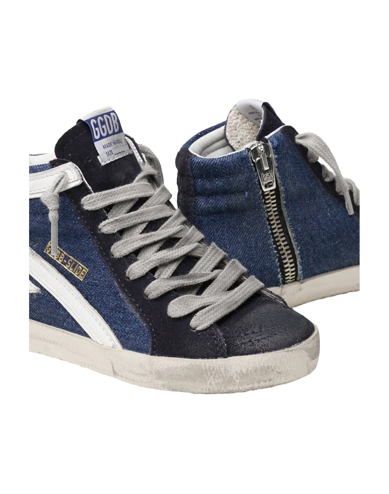 Kids | Slide Sneakers Denim with White Leather Star | Dark Blue x Night Blue x White - Image 2