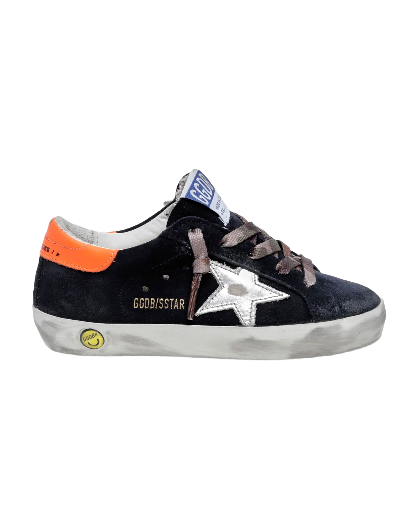 Kids | Super-Star Junior Night Blue Suede with Silver Star & Orange Heel Tab | Night Blue x Silver x Fluo Orange - Image 4