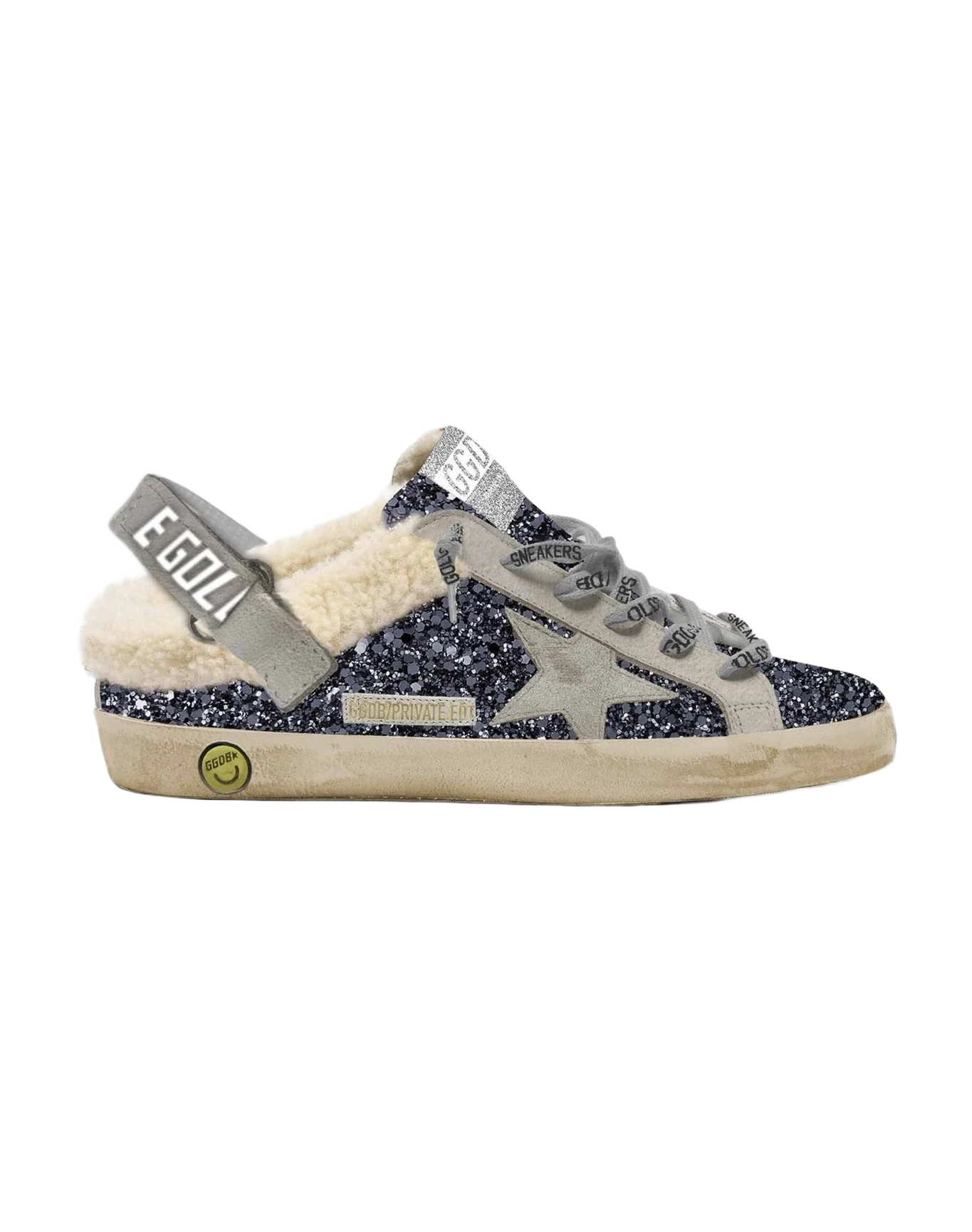 Kids | Super-Star Sabot with Night Blue Glitter & Taupe Suede Star | Night Blue x Taupe x Beige
