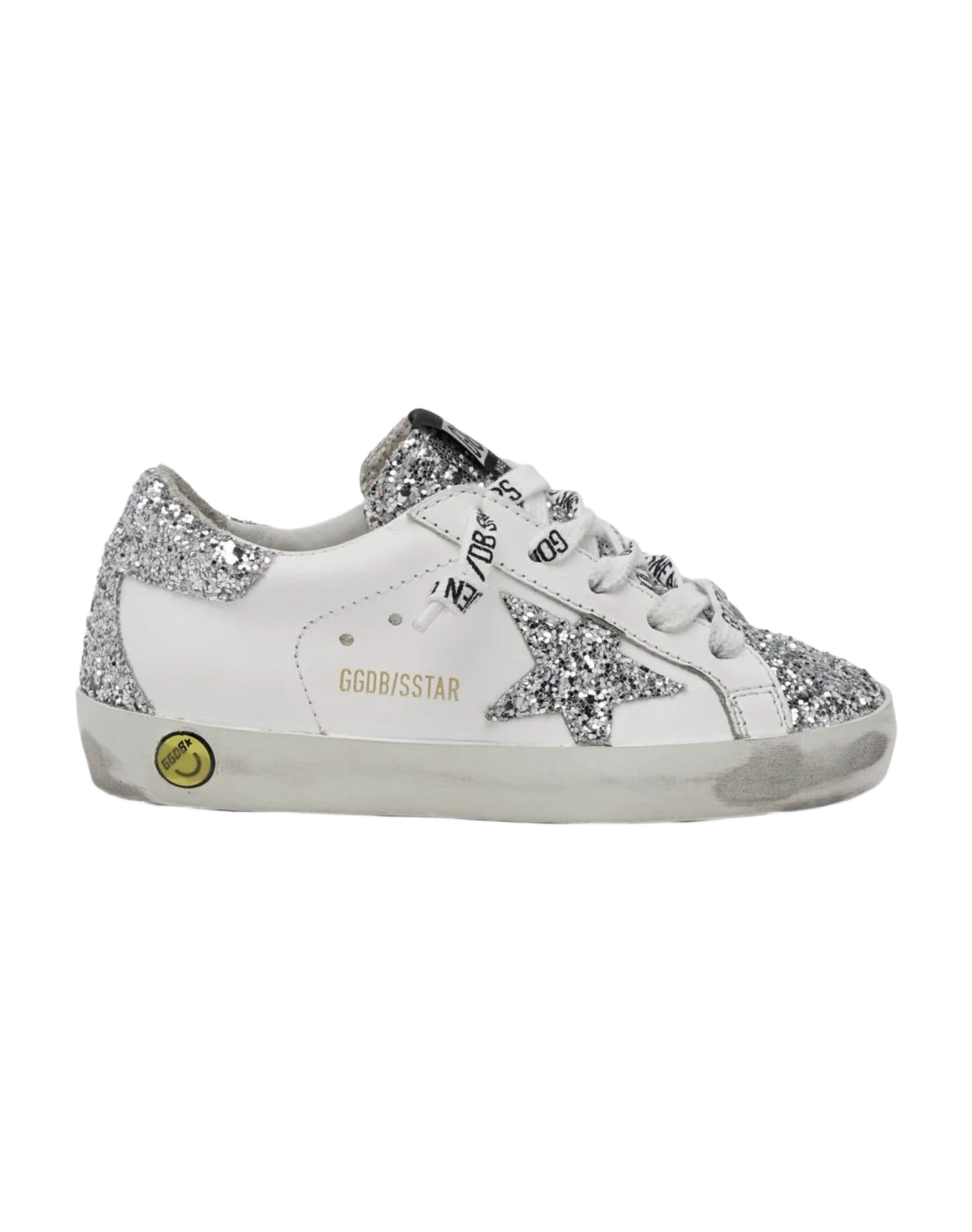 Kids | Super-Star Sneakers with Silver Glitter | White x Silver
