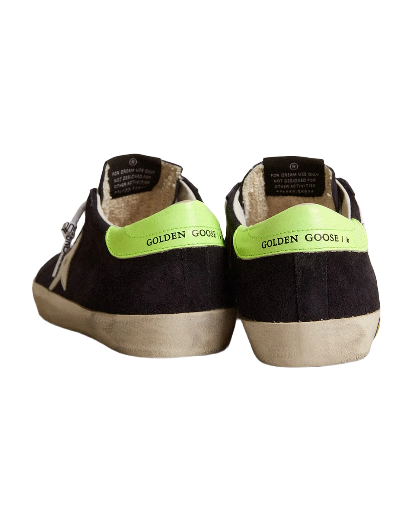 Kids | Super-Star Teen Black Suede with White Leather Star & Fluorescent Yellow Leather Heel Tab | Night Blue x White x Yellow Fluo - Image 5
