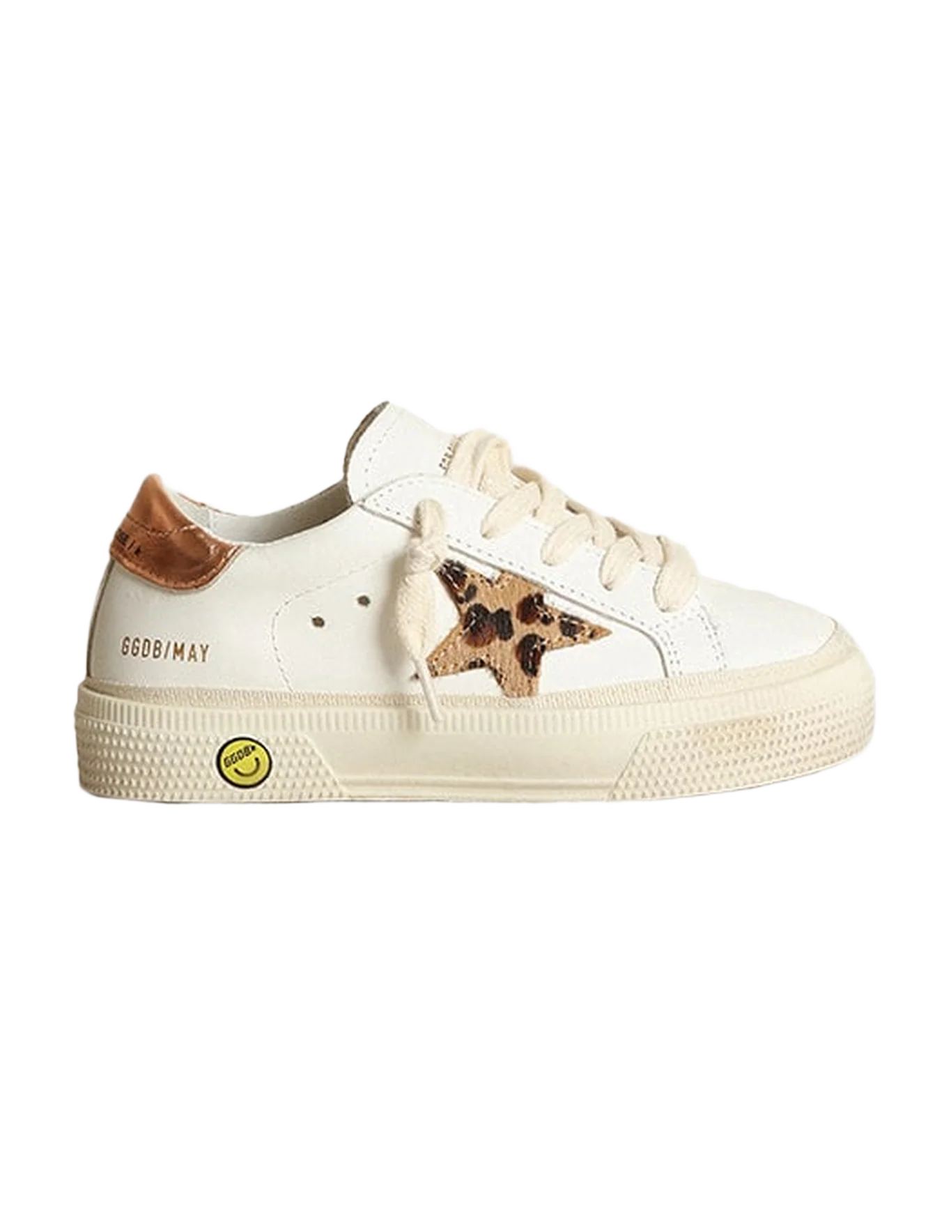 Kids | Super-Star Teen White Leather with Animal-Print Star & Brown Metallic Heel Tab | White x Beige Brown Leo x Chocolate Brown - Image 3