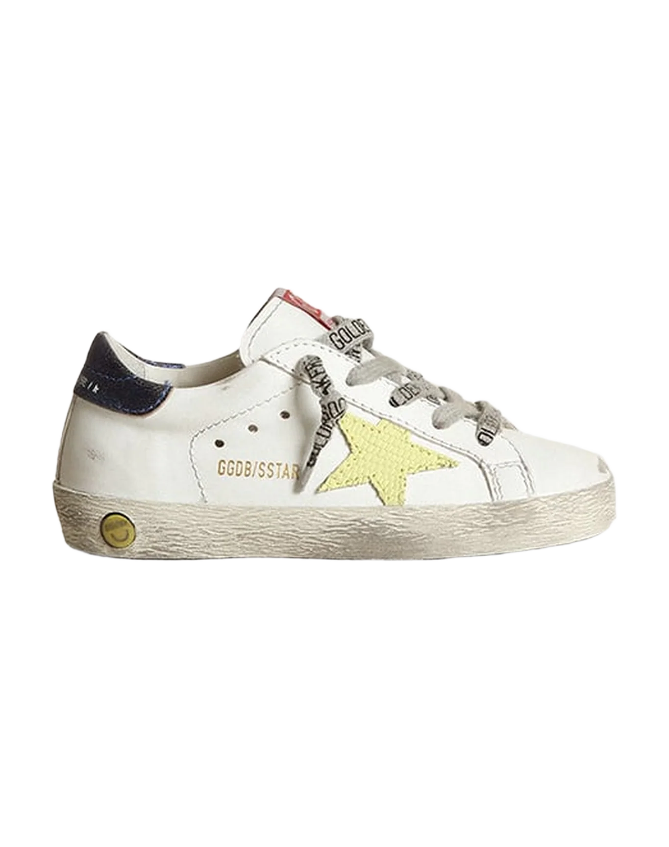Kids | Super-Star Young White Leather with Light Green Star & Blue Metallic Heel Tab | White x Light Green x Bluette - Image 6