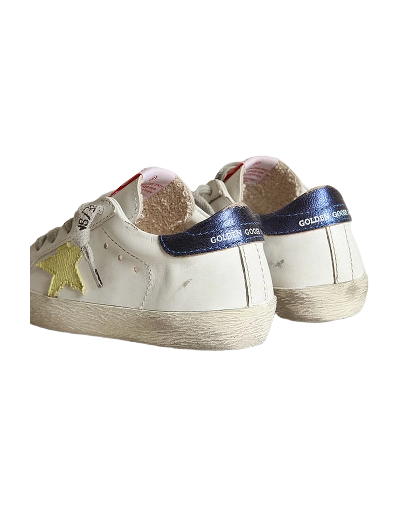 Kids | Super-Star Young White Leather with Light Green Star & Blue Metallic Heel Tab | White x Light Green x Bluette - Image 7