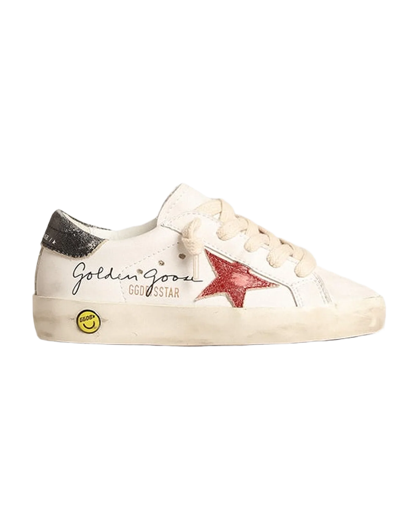 Kids | Super-Star Young White Leather with Red Star & Black Heel Tab | White x Red x Dark Blue - Image 2