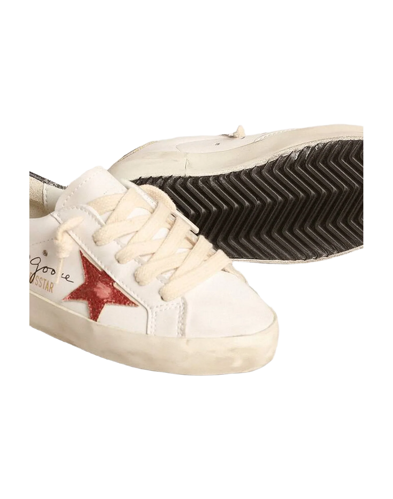 Kids | Super-Star Young White Leather with Red Star & Black Heel Tab | White x Red x Dark Blue - Image 4