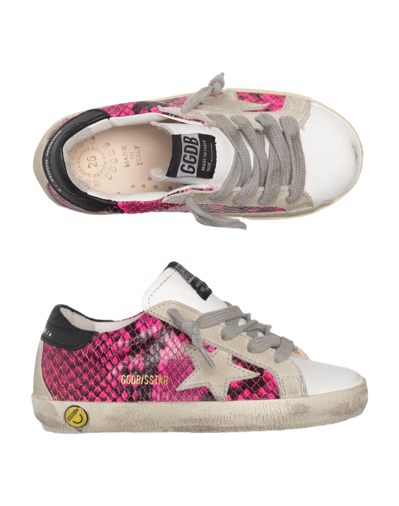 Kids | White & Fuchsia Snakeskin-Print Super-Star Sneakers - Image 3