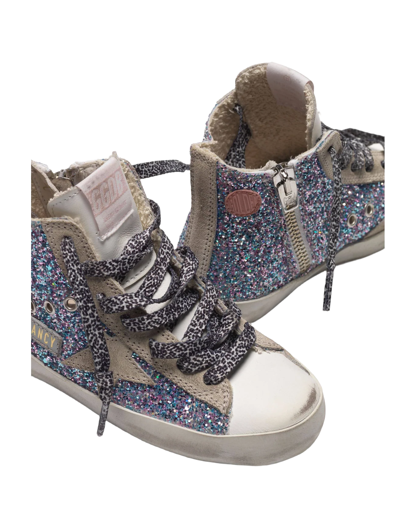 Kids | White Francy Sneakers Leather with Multicoloured Glitter (V2) - Image 2