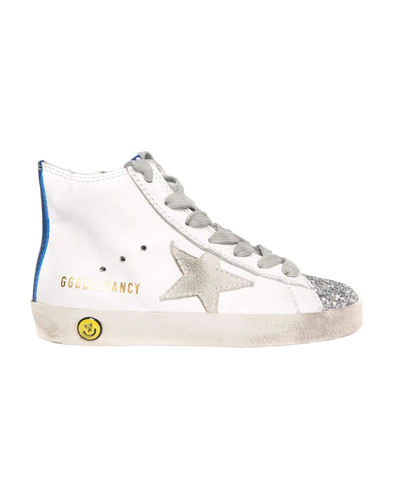 Kids | White Francy Young Sneakers with Suede Star & Silver Glitter Tip - Image 2