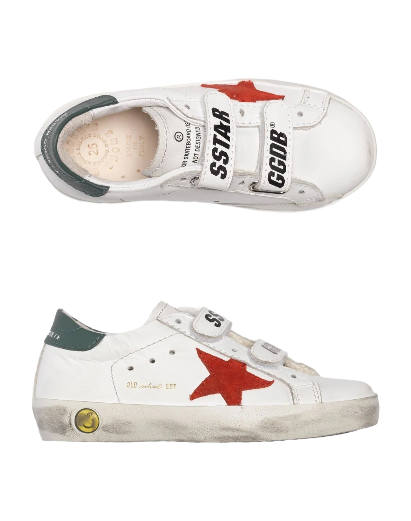Kids | White Old School Sneakers with Red Star & Green Heel Tab (V1)