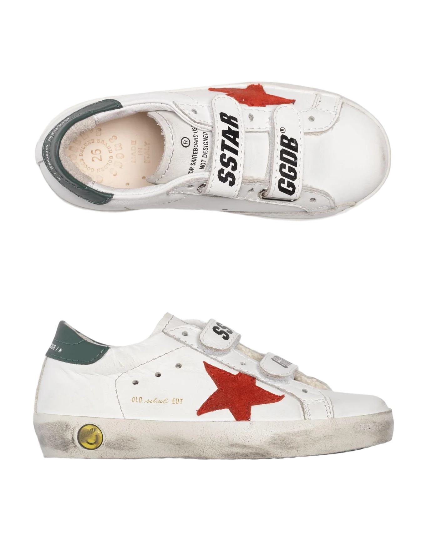 Kids | White Old School Sneakers with Red Star & Green Heel Tab (V2) - Image 3